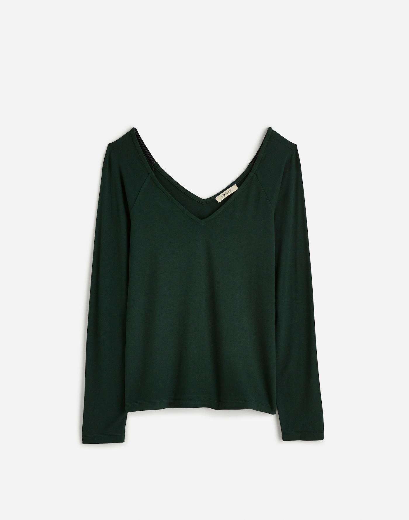 Jersey V-Neck Long-Sleeve Top Product Image