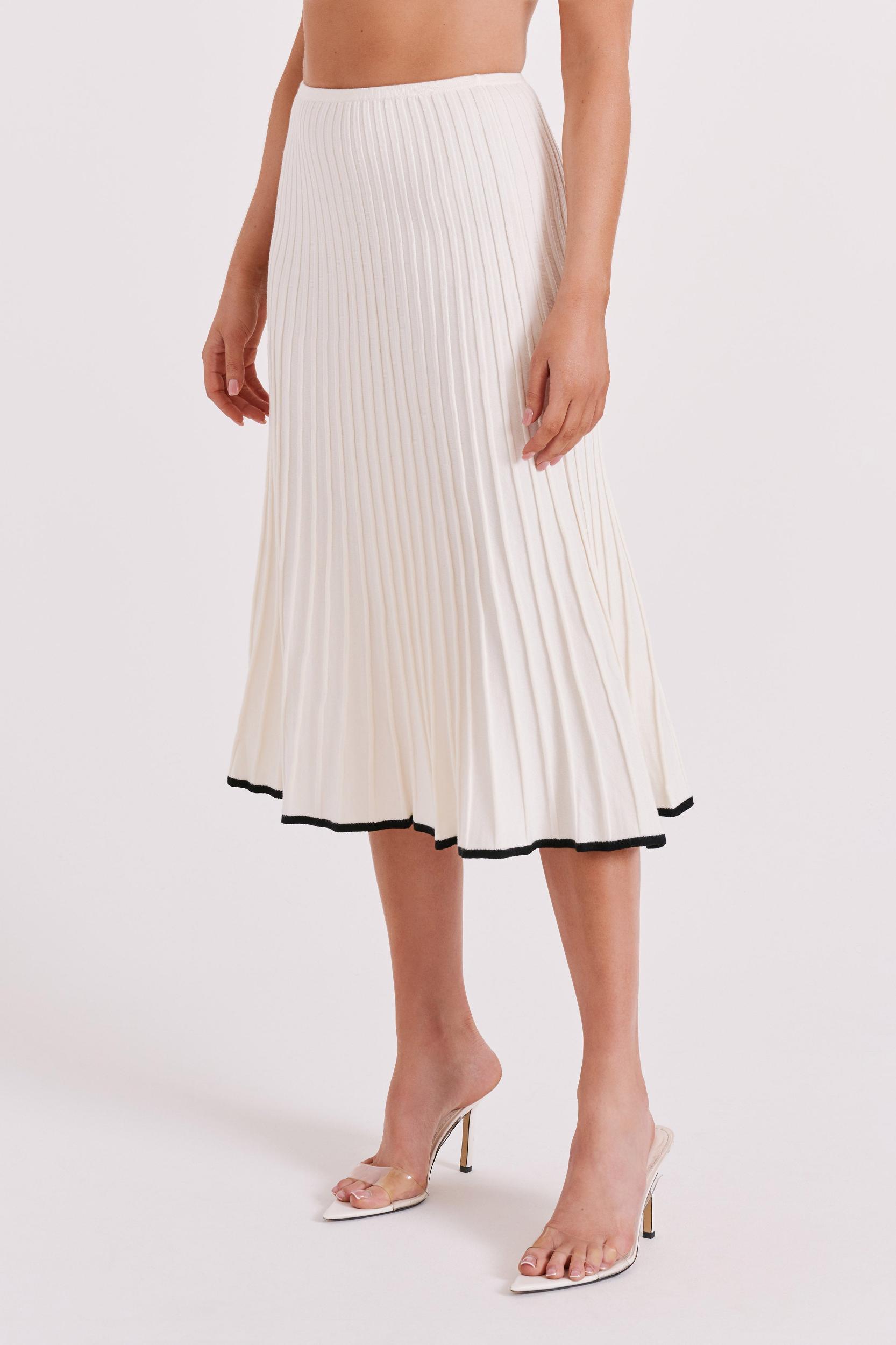 Jolene Contrast Rib Knit Midi Skirt - White Product Image