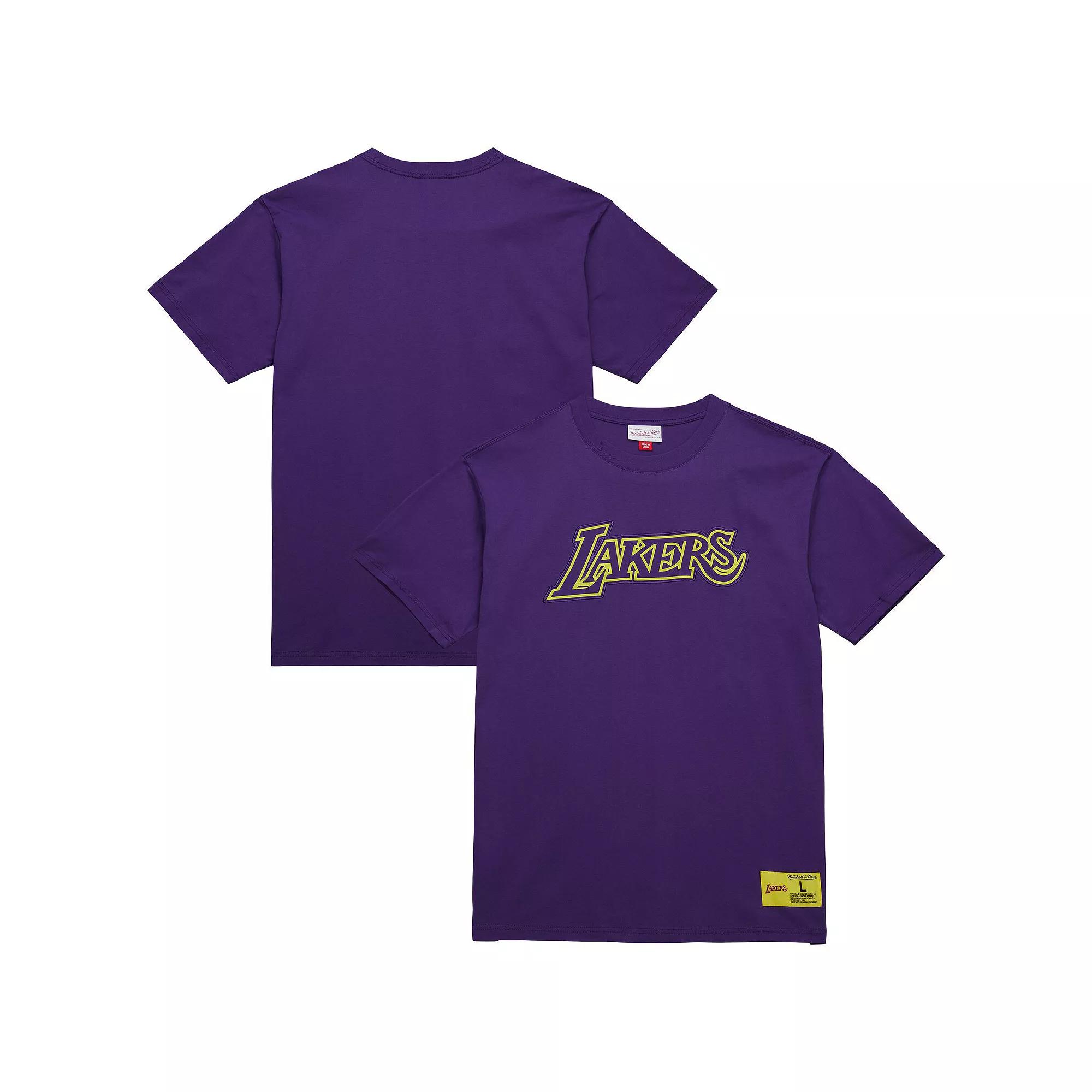 Men's Mitchell & Ness Purple Los Angeles Lakers Hardwood Classics Neon Nights Premium T-Shirt,  Product Image