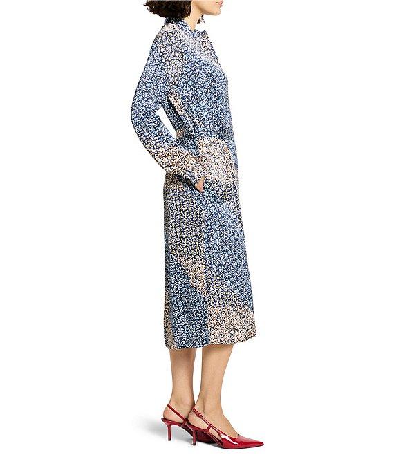 NIC + ZOE Blaire Monogram Mix Stand Collar Long Sleeve Shirt Dress Product Image