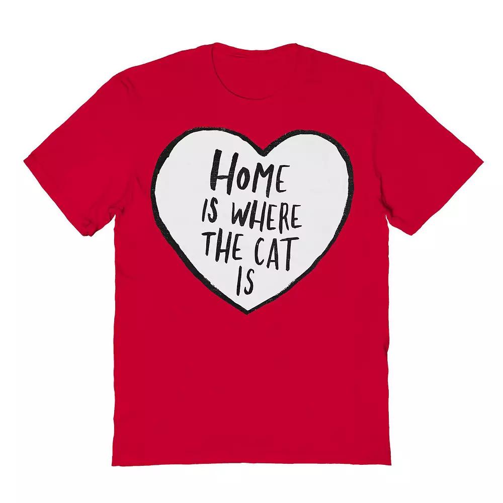 Men's Home Is Where The Cat Is Valentine's Graphic Tee, Size: Medium, Red Product Image