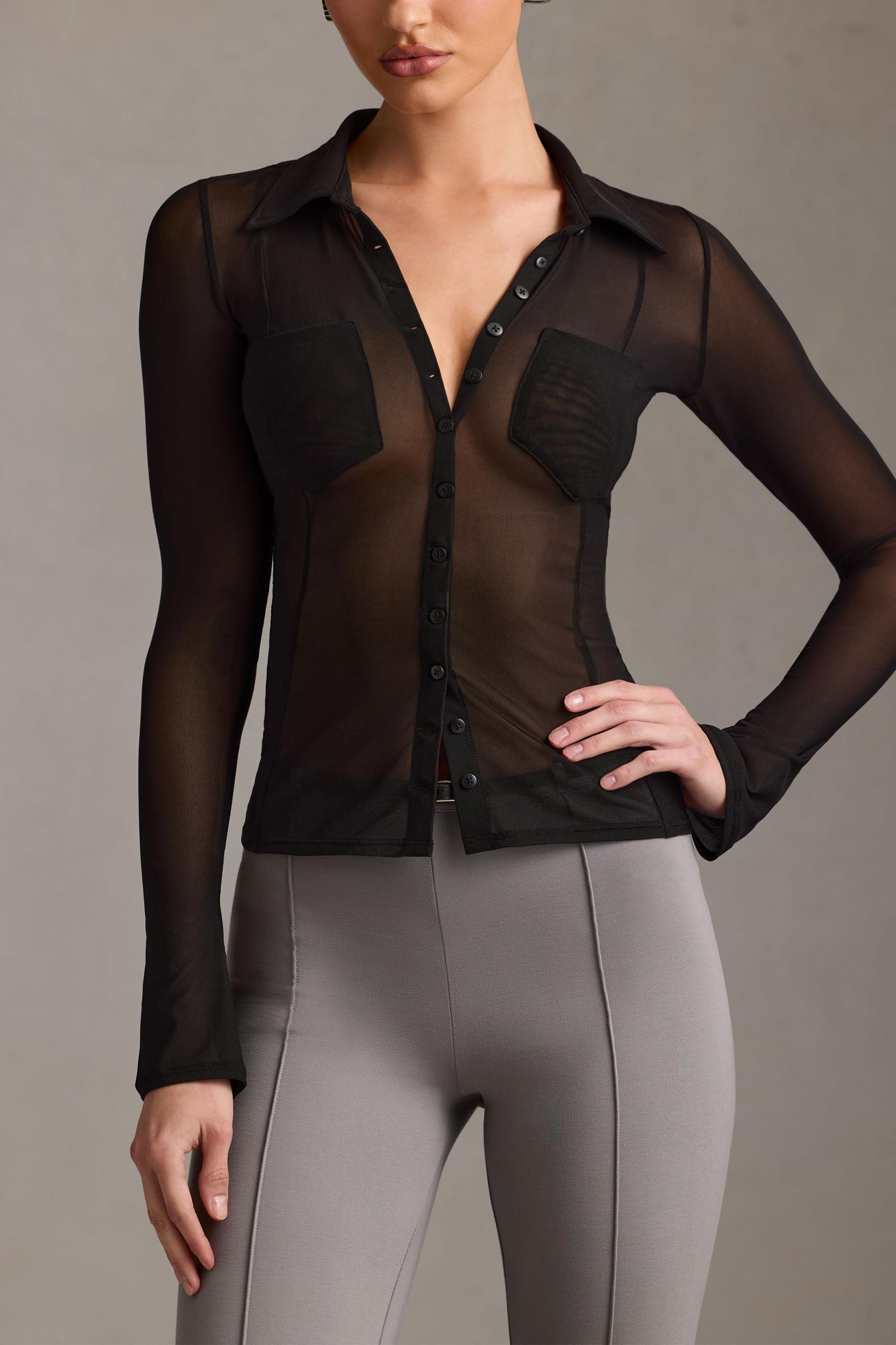 Sheer Long-Sleeve Shirt in Black Product Image