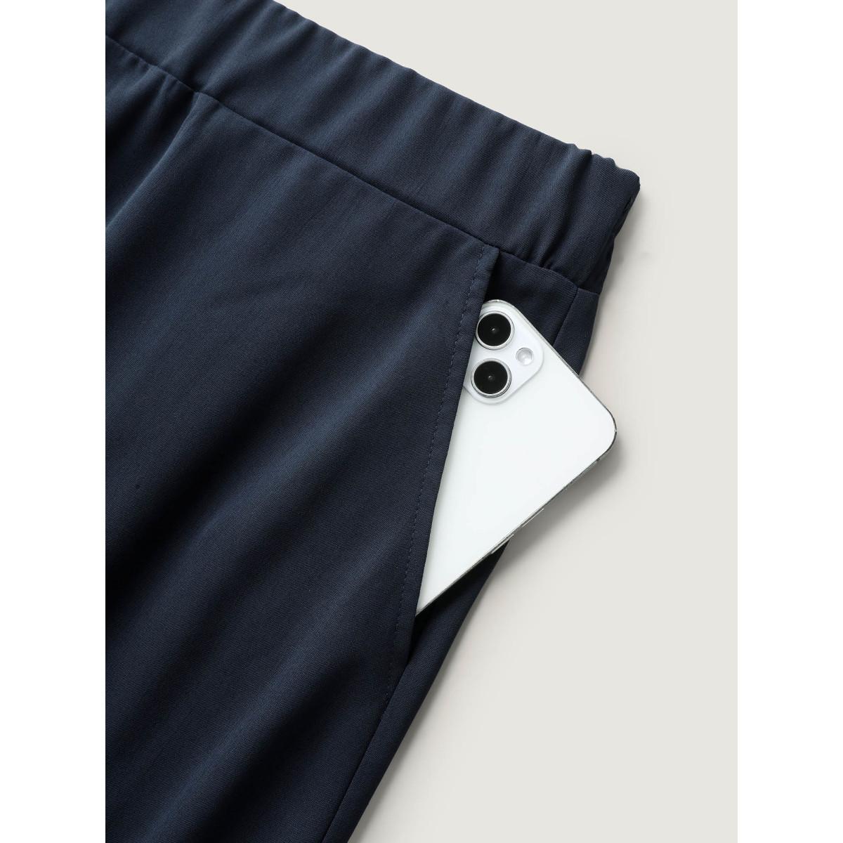 Plus Size Sheer Lace Petal Hem Wide-Leg Pants Women Indigo At the Office Wide Leg Mid Rise Office Pants BloomChic 22-24/3X Product Image