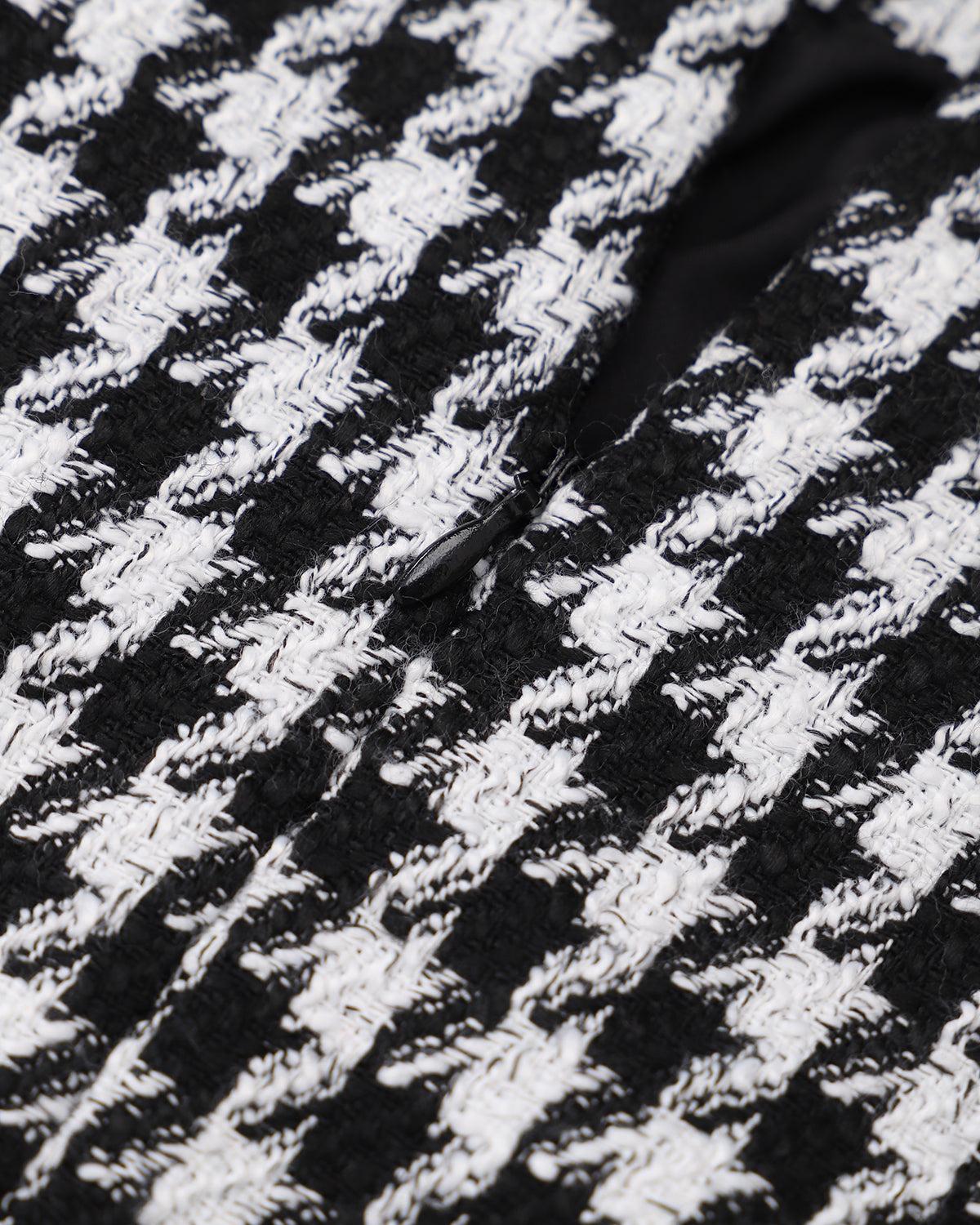 Black High-waisted Straight Tweed Skirt Product Image