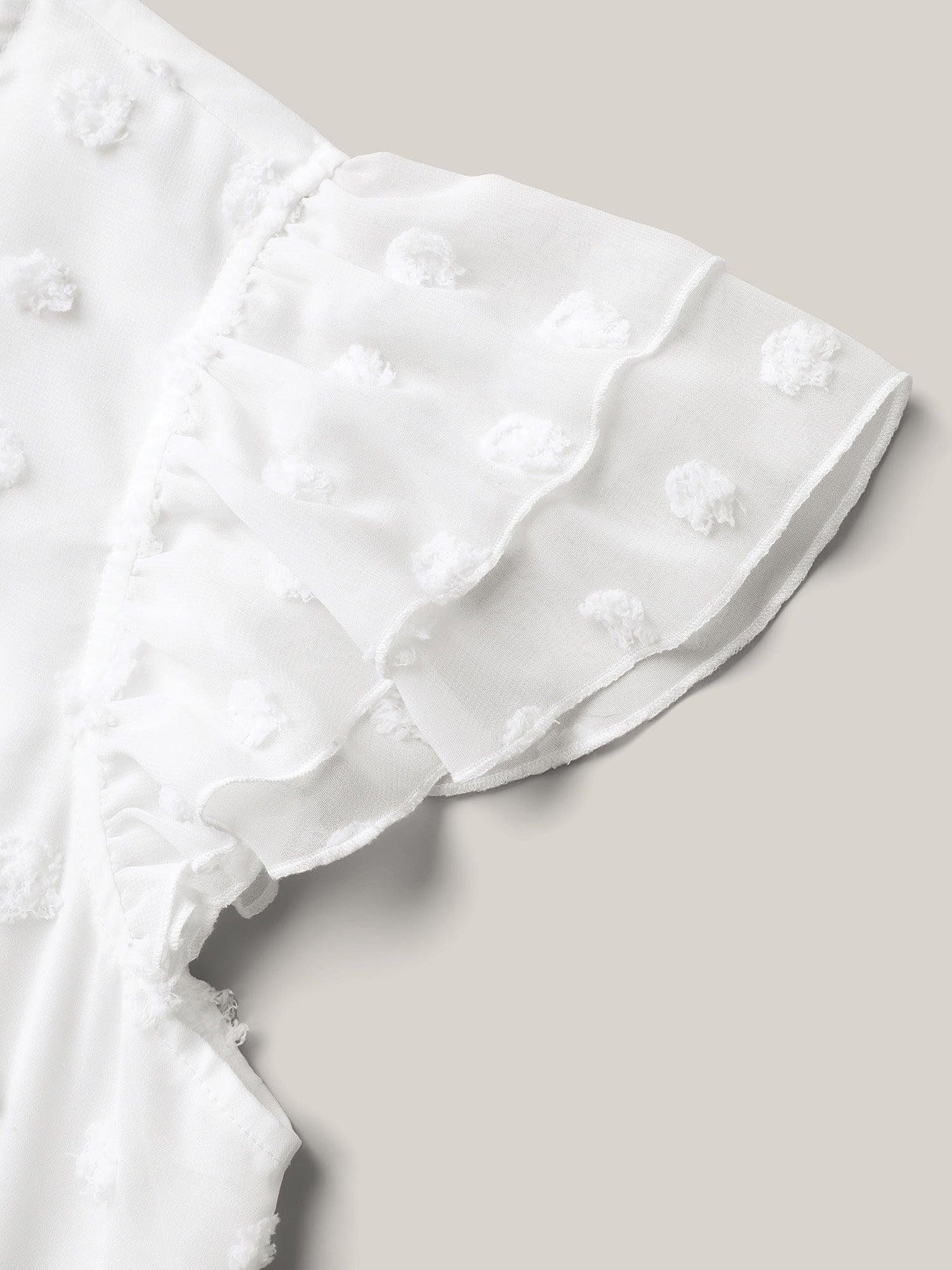 Textured Plain Tiered Ruffles Sleeve Dress Female Product Image