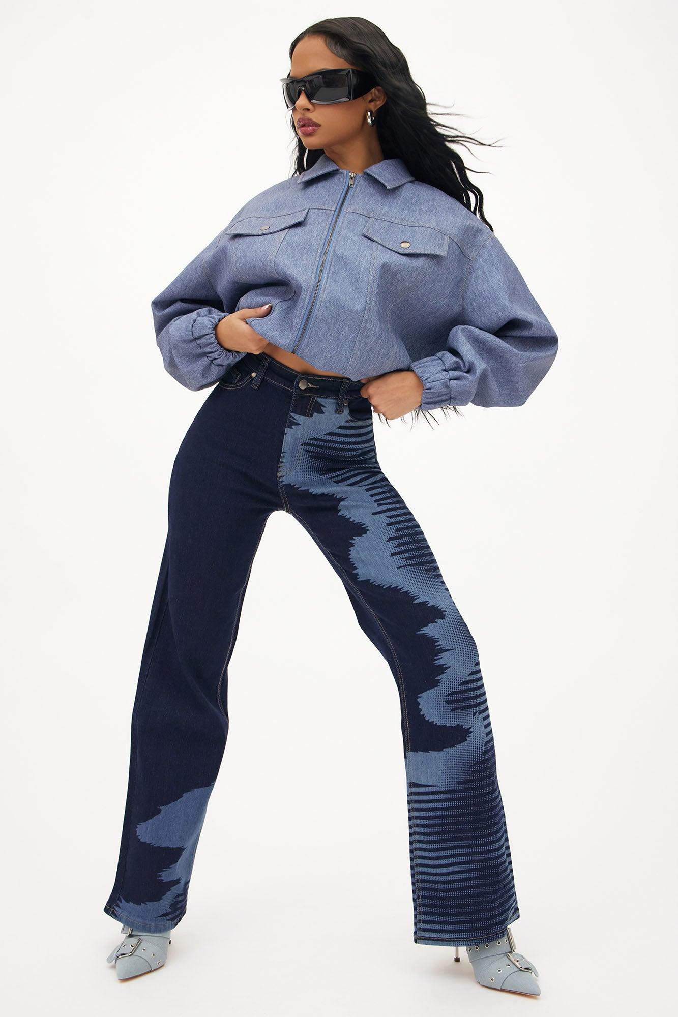 Paislee Printed Stretch Straight Leg Jeans - Dark Wash Product Image