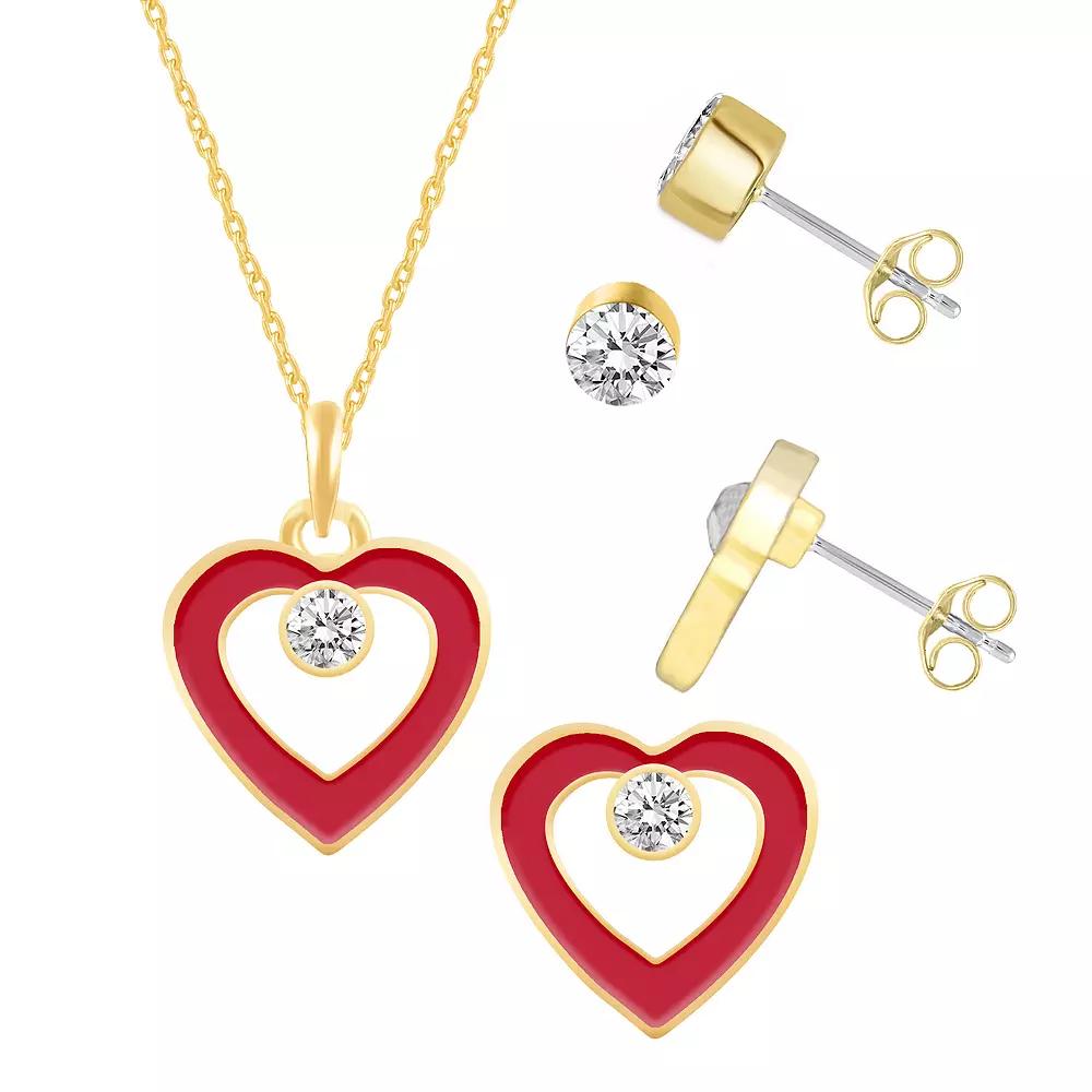 Royal Aura Red Enamel Heart & Stud Earring Trio Set, Women's, Size: 17", Gold Tone Red Product Image