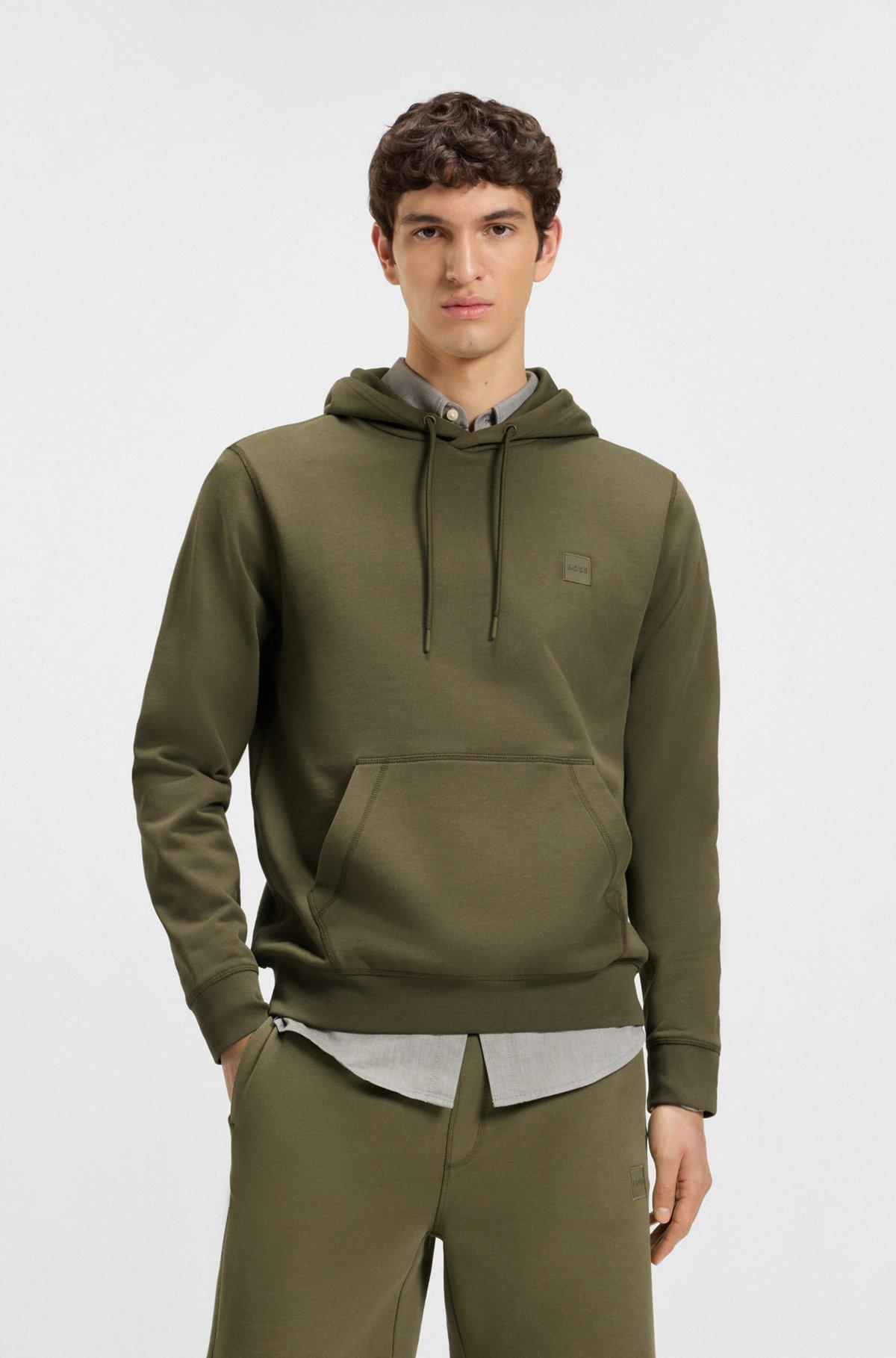 BOSS - Regular-fit hoodie in cotton terry with logo patch - Light Green Product Image