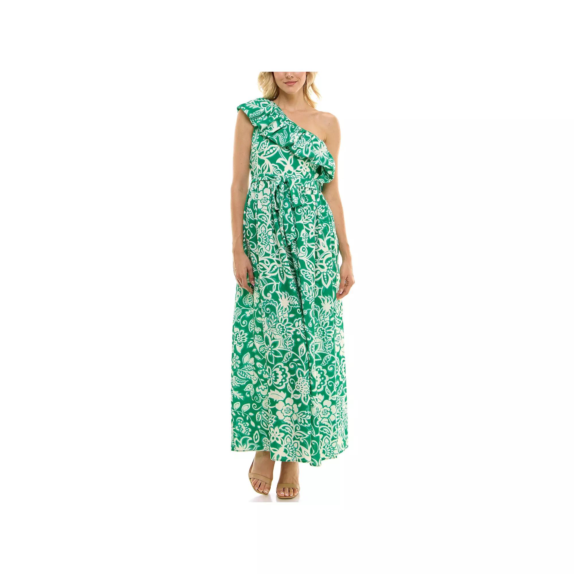 Women's Maison Tara One Shoulder Printed Maxi Dress, Size: 14, Kelly Ivory Product Image