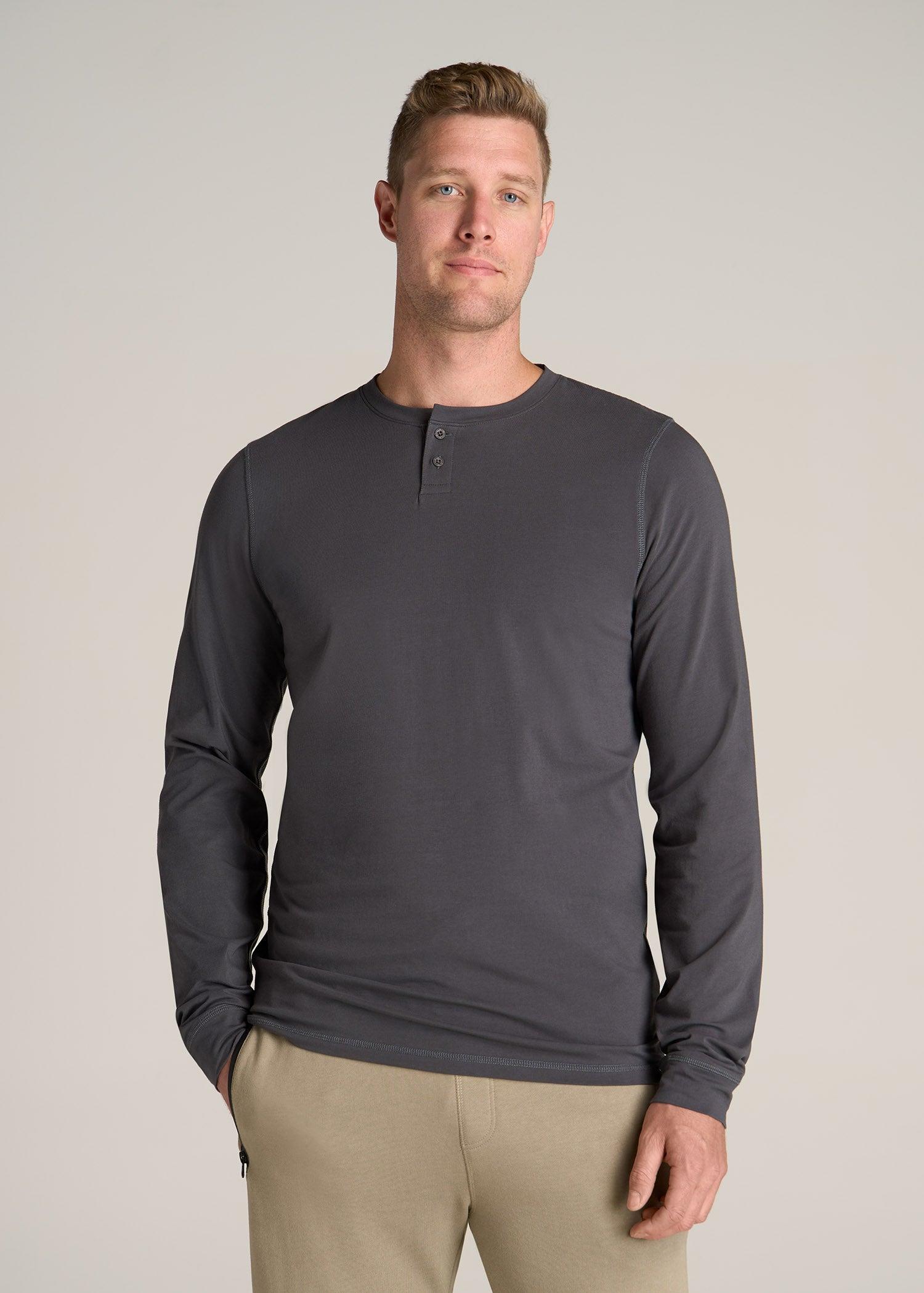 Pima Stretch Knit Henley Shirt for Tall Men in Iron Grey Male Product Image