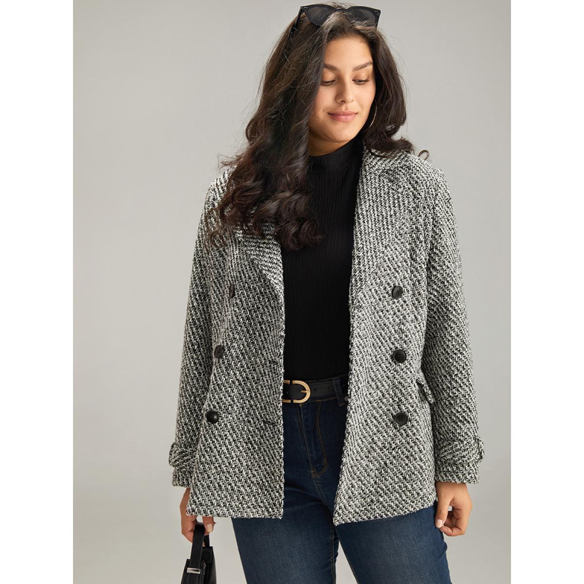 Plus Size Tweed Lapel Collar Button Up Pocket Coat Women Black Elegant Texture Ladies Everyday Winter Coats BloomChic 28/5X Product Image