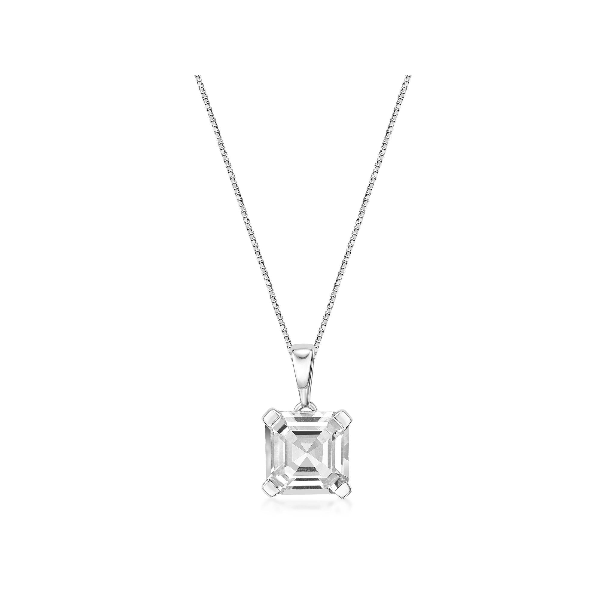 Gemminded Sterling Silver White Topaz Square Pendant Necklace, Women's, Size: 18" Product Image