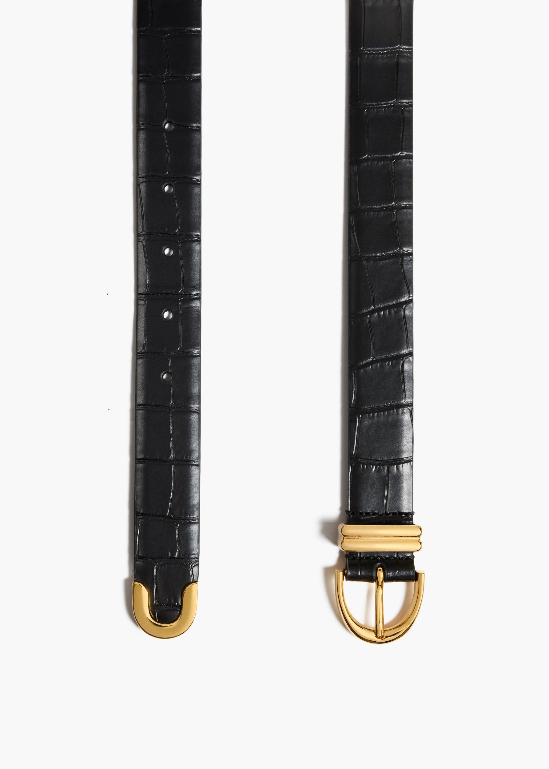 Bambi Belt in Black Croc-Embossed Leather with Gold Product Image