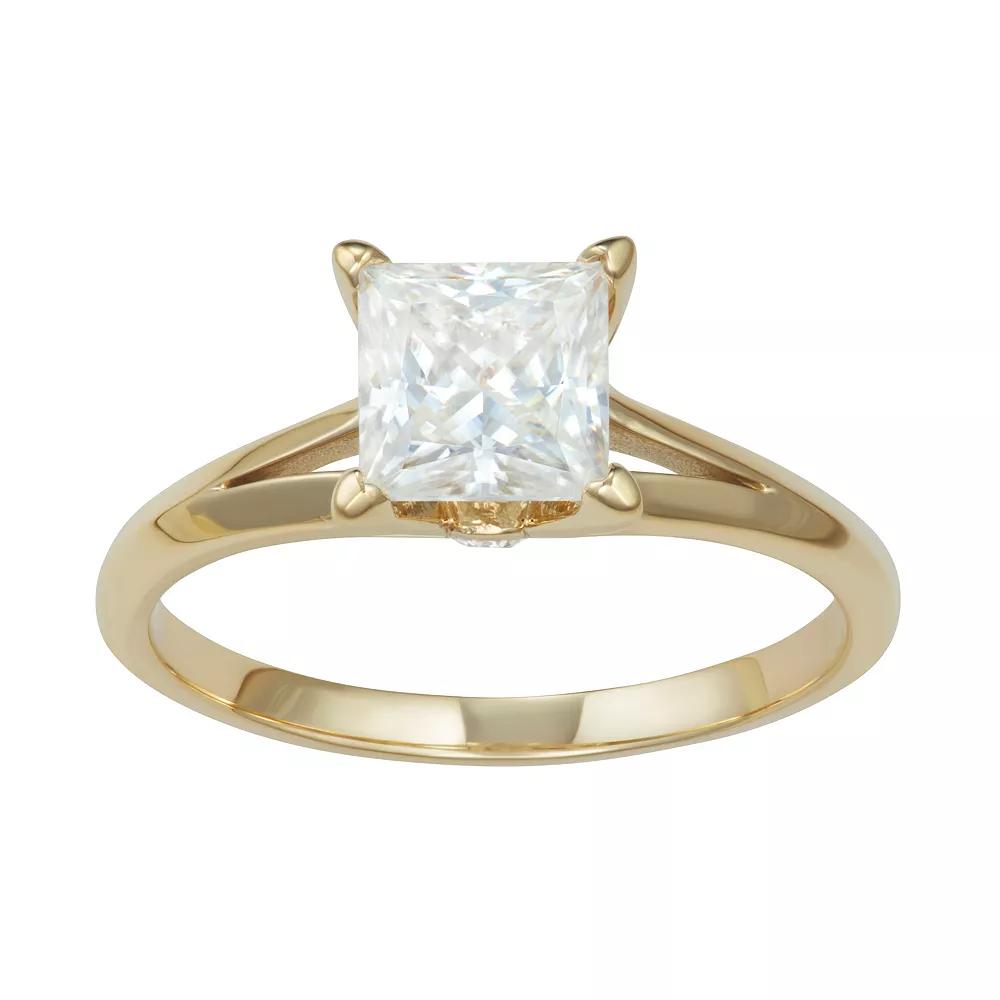 Charles & Colvard 14k Gold 1 1/4 Carat T.W. Princess Cut Lab-Created Moissanite Solitaire Engagement Ring, Women's, Size: 8, Yellow Product Image