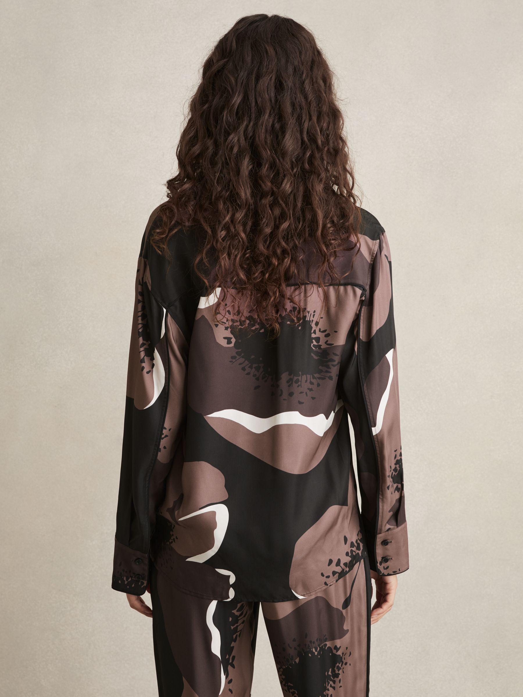 Floral-Print Long-Sleeve Shirt in Black/Brown Product Image