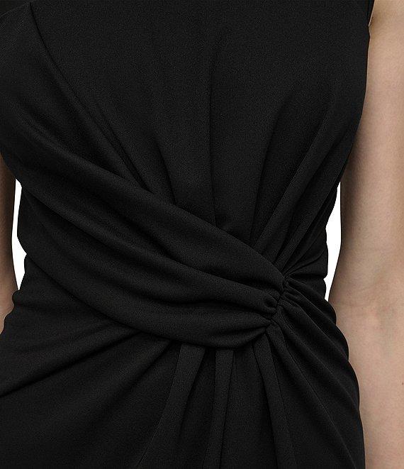 DKNY by Donna Karan Mesh Crew Neck Twisted Front Sheath Midi Dress Product Image