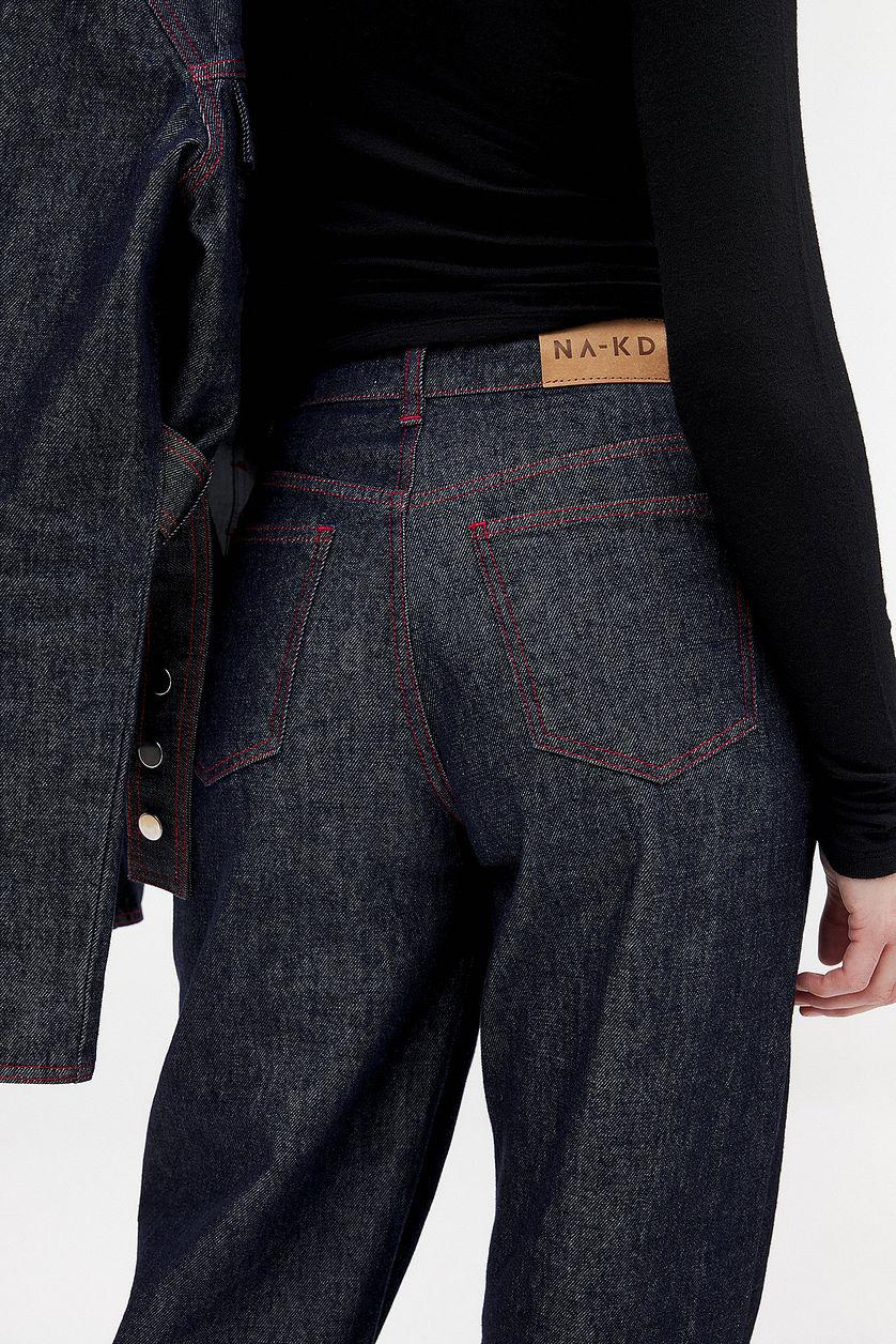 Straight Mid Waist Jeans Black Product Image