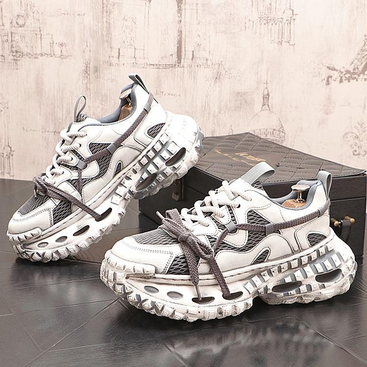Platform Mesh Panel Lace-Up Sneakers Product Image