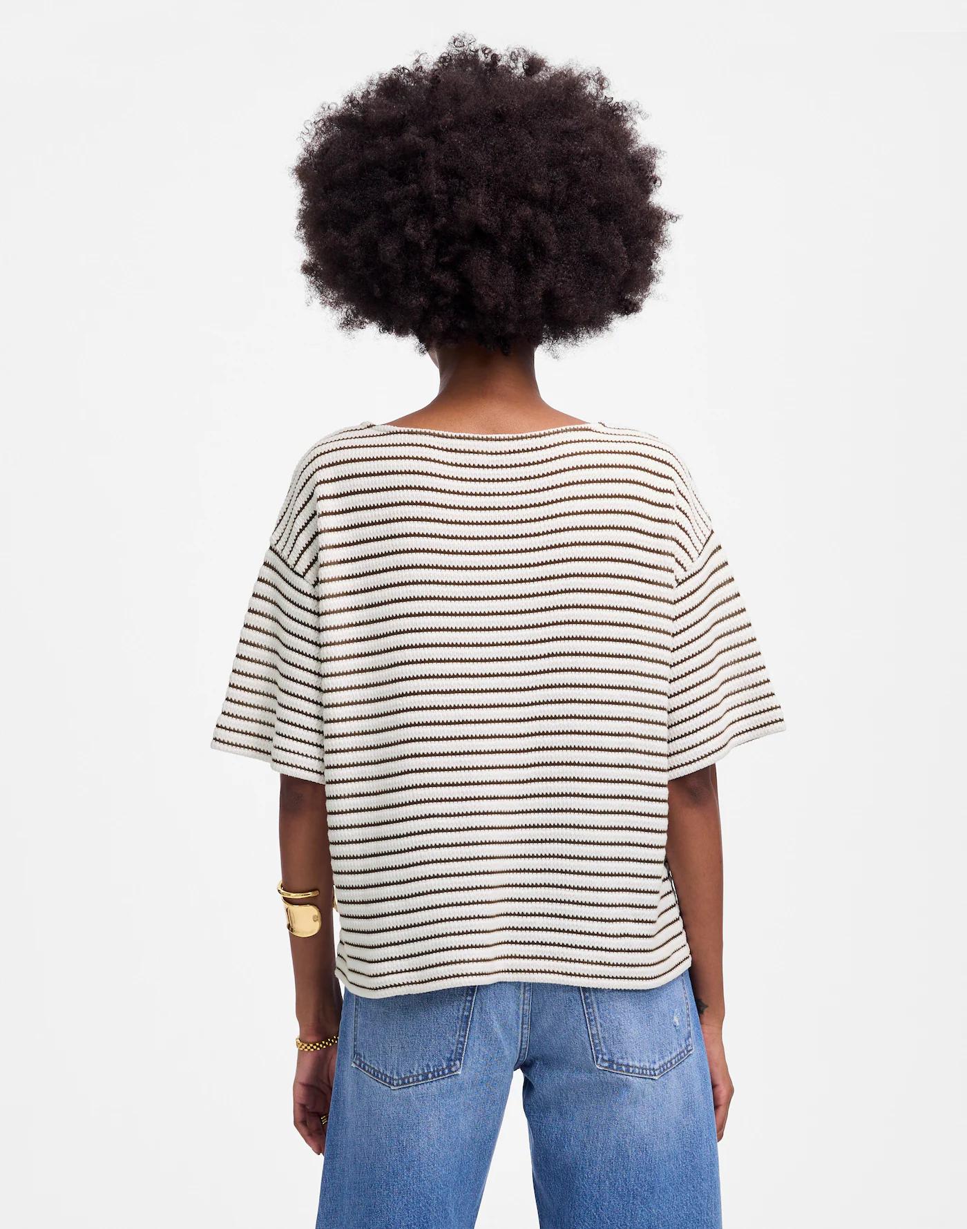 Embroidered Boxy Knit Tee in Stripe Product Image