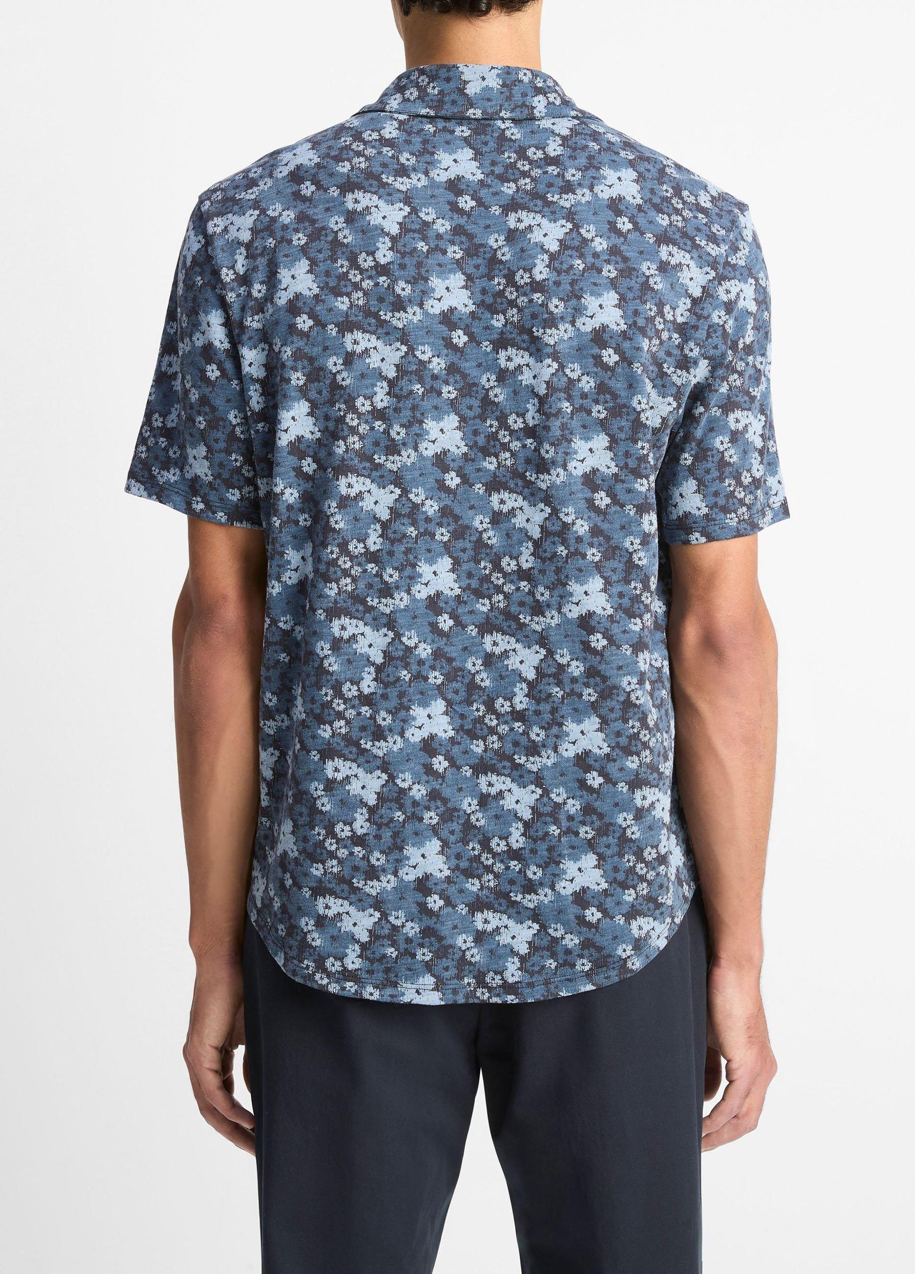 Floral Slub Cotton Short-Sleeve Button-Front Shirt Product Image