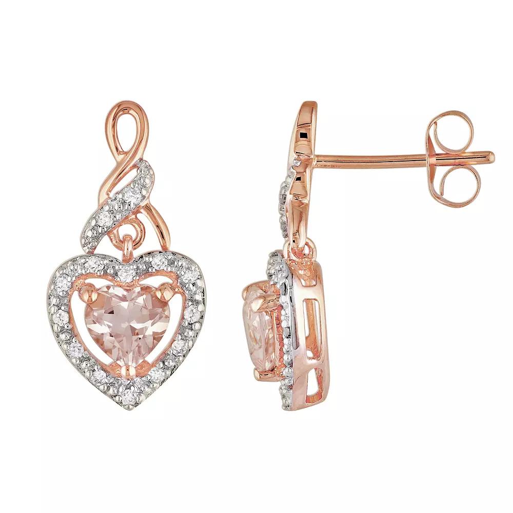 Stella Grace 10k Rose Gold 1/8-ct. T.W. Diamond and Morganite Heart Drop Earrings, Women's, Pink Product Image