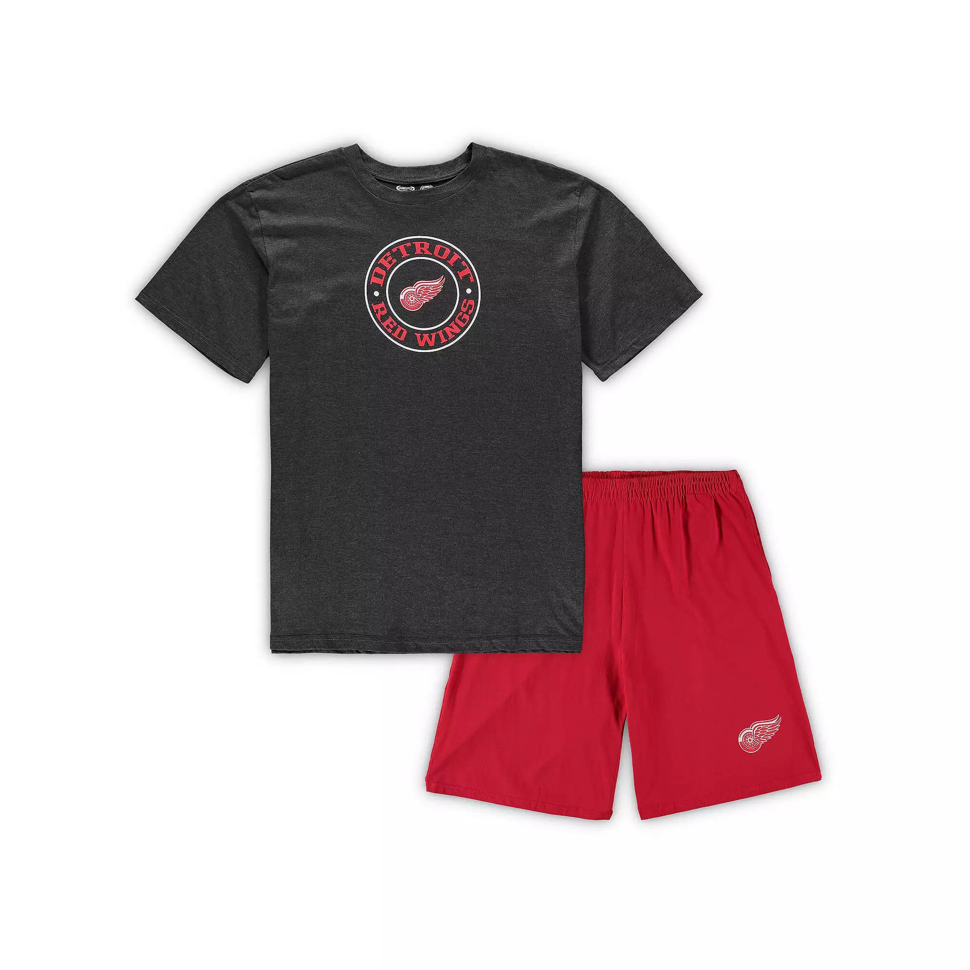 Men's Concepts Sport Red/Heathered Charcoal Detroit Red Wings Big & Tall T-Shirt & Shorts Sleep Set, Size: 2XLT Product Image