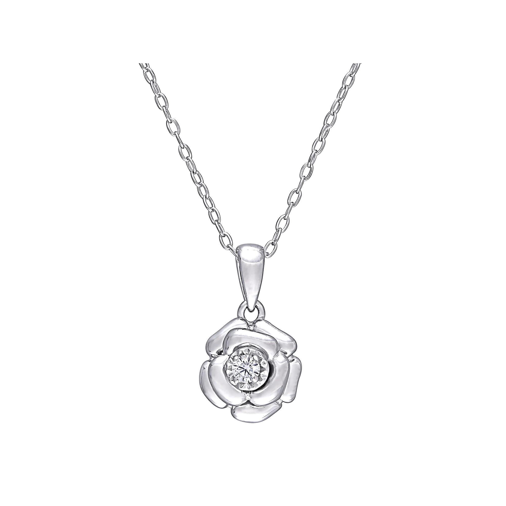 Stella Grace Sterling Silver Diamond Accent Flower Pendant Necklace, Women's, Size: 18" Product Image