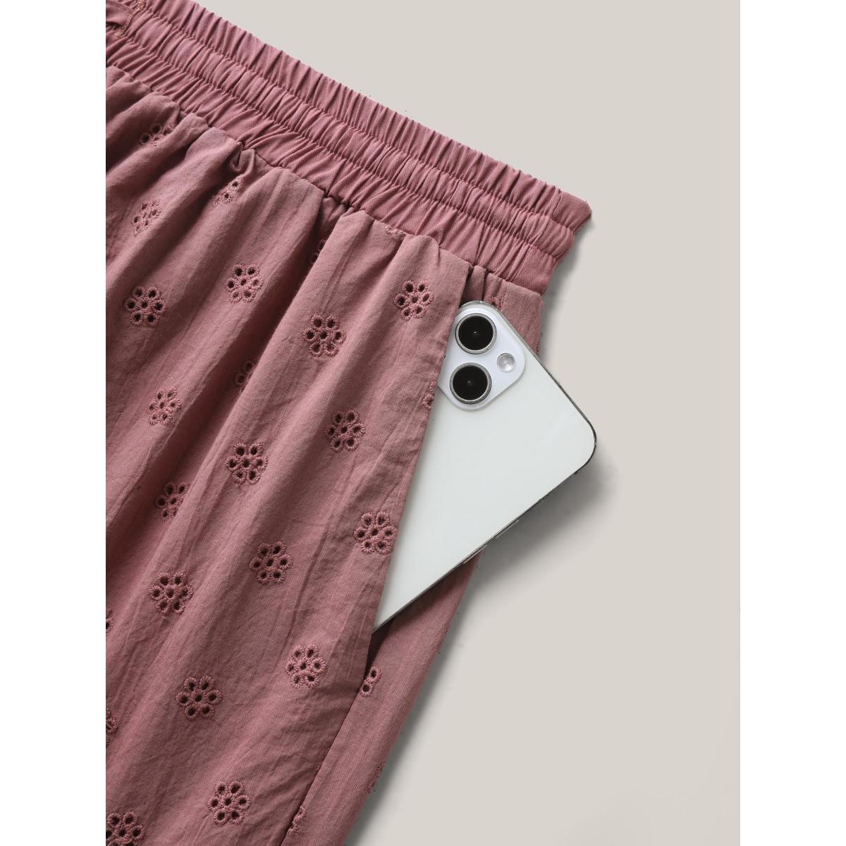 Plus Size Cotton Embroidered Ruffled Hem Wide-Leg Shorts Women Rouge Boho Cut-Out Wide Leg Vacation Shorts BloomChic 14-16/1X Product Image