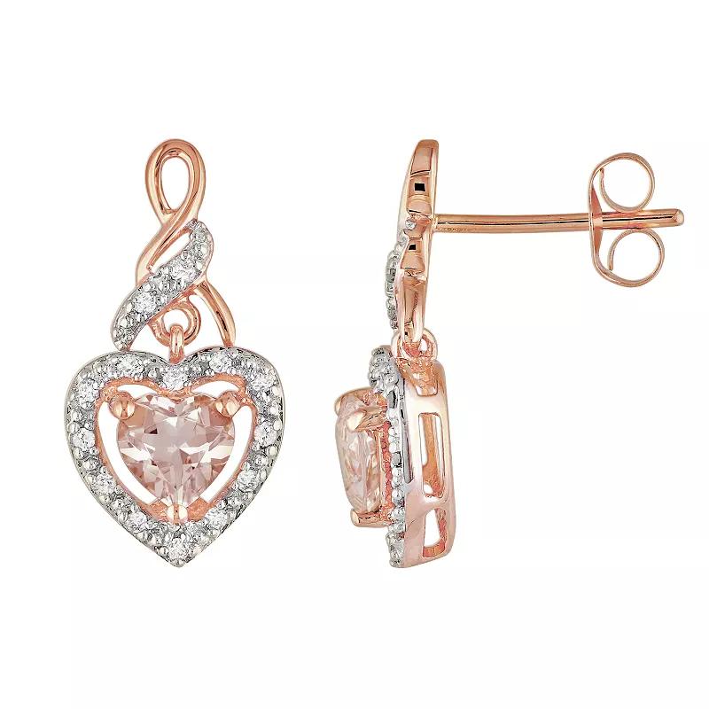 Stella Grace 10k Rose Gold 1/8-ct. T.W. Diamond and Morganite Heart Drop Earrings, Women's, Pink Product Image