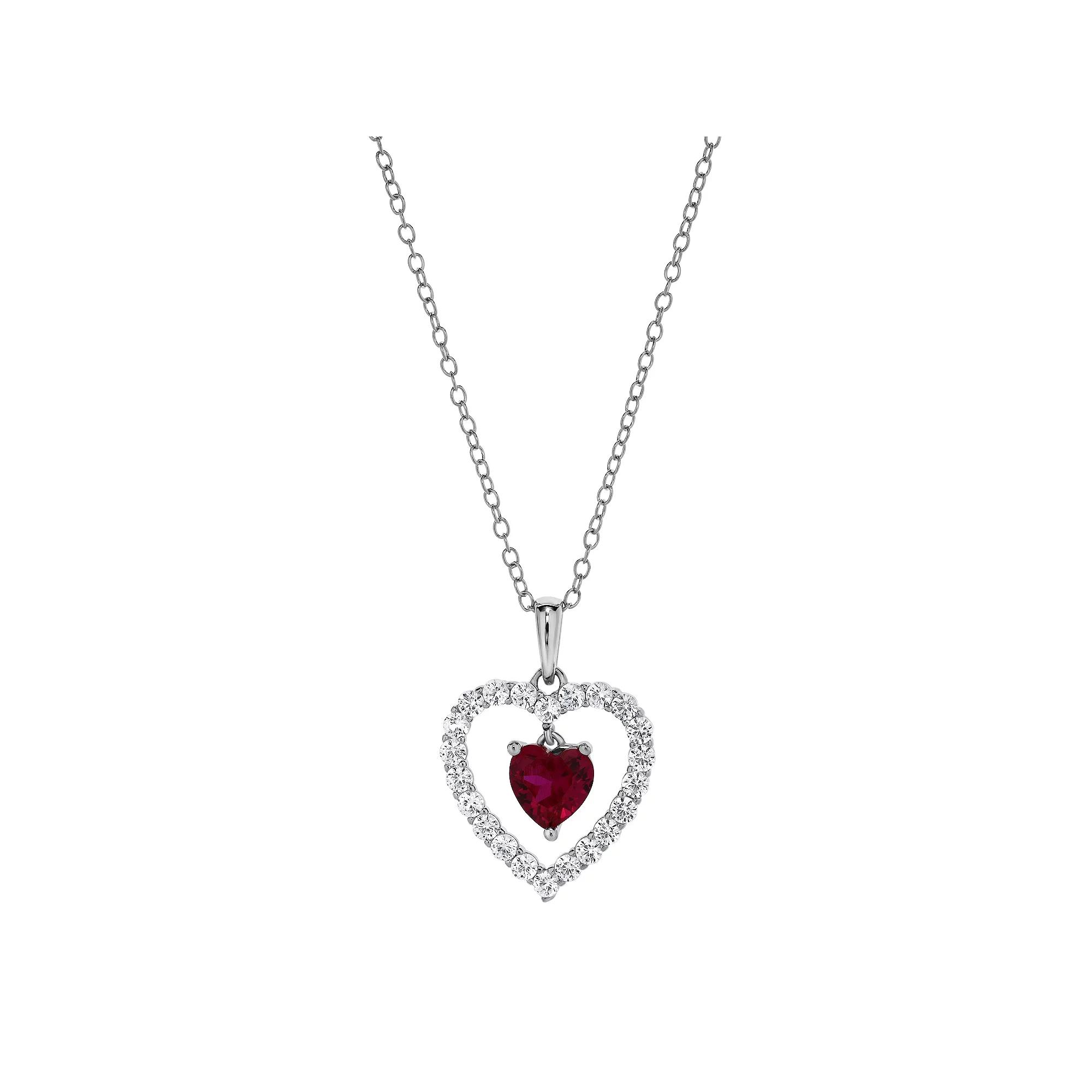 Gemstone Brilliance Lab-Created Gemstone Double Heart Pendant Necklace, Women's,  Product Image