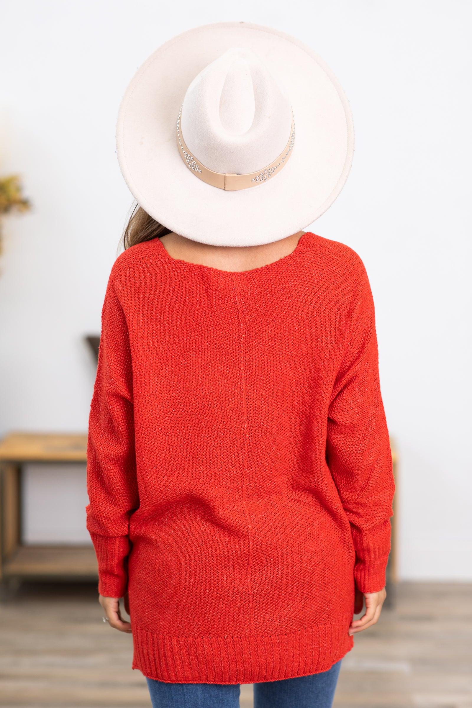 Red Melange Sweater With Front Seam Product Image