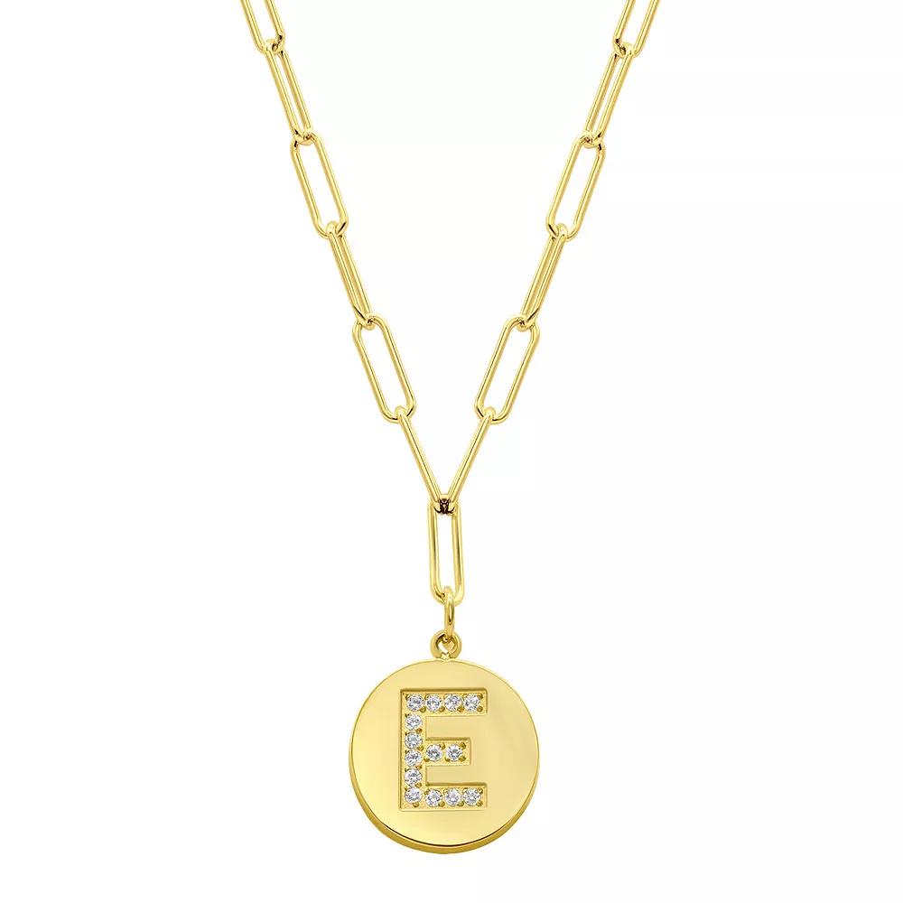 Adornia Gold Tone Adjustable Cubic Zirconia Initial Disc Pendant Paperclip Necklace, Womens Product Image