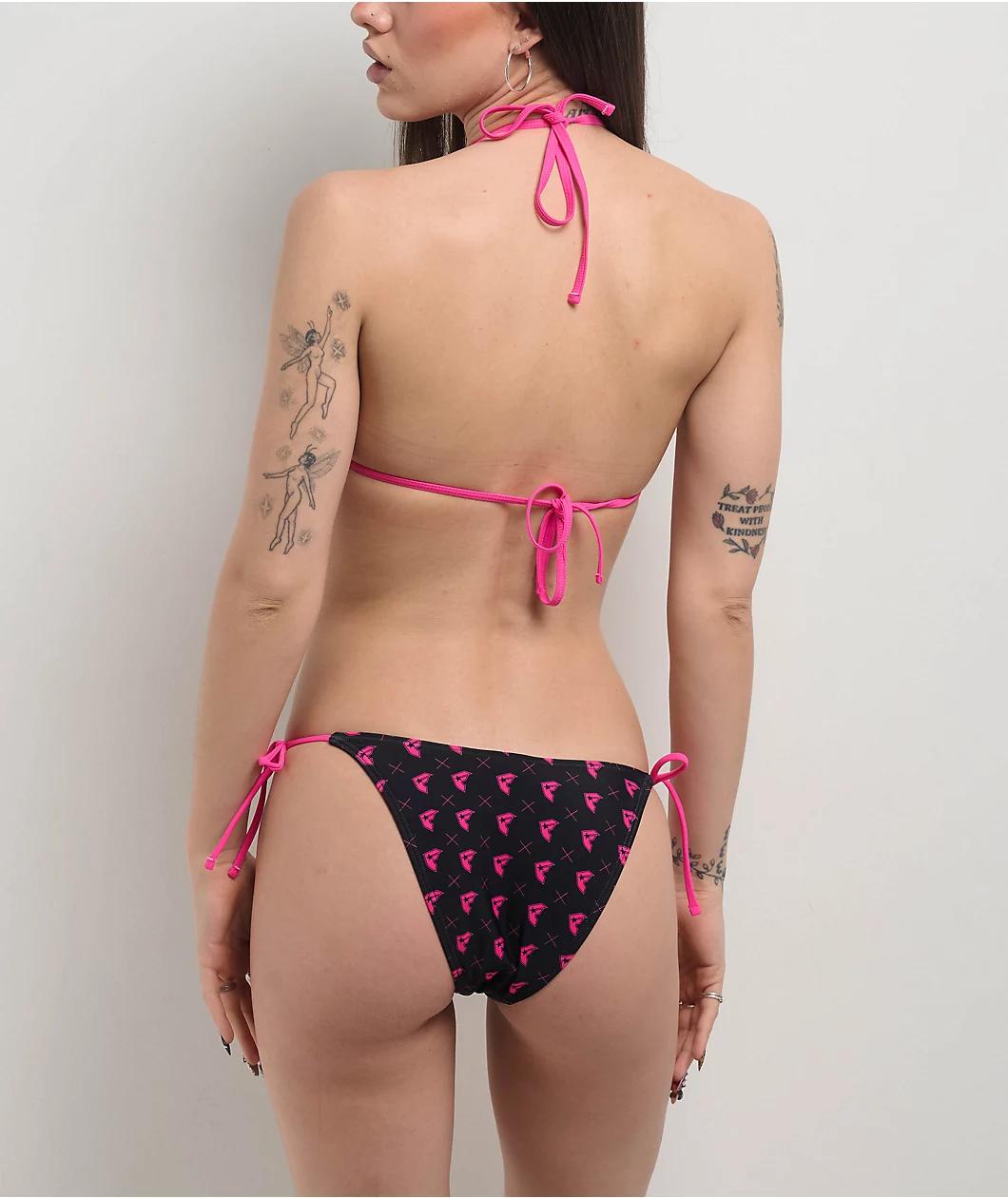 Famous Stars & Straps BOH Repeat Black & Pink High Leg Bikini Bottom Product Image