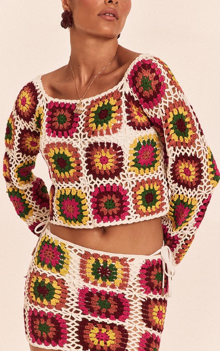 Petite Multi Crochet Knit Long Sleeve Top Product Image