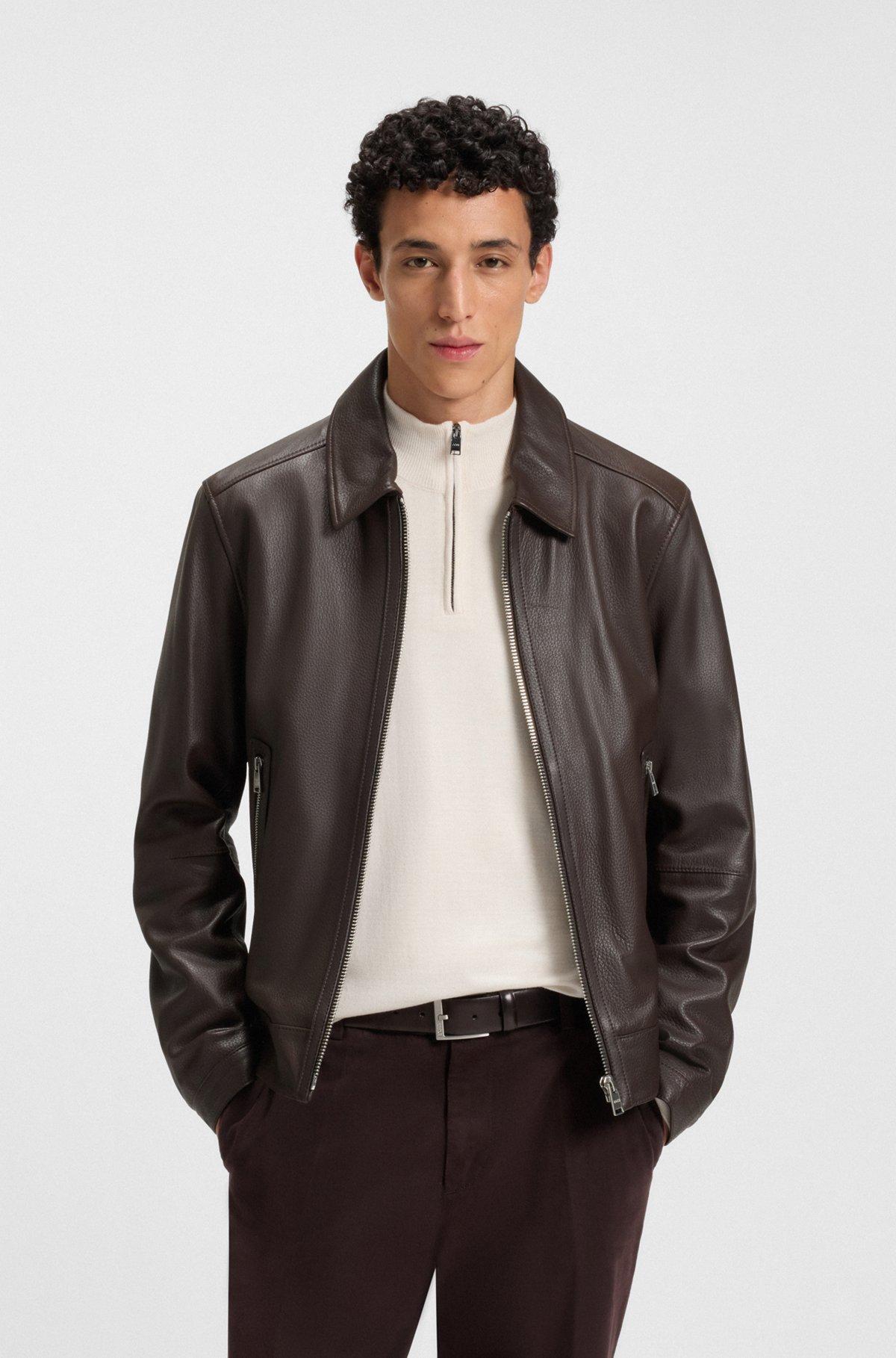 Regular-fit leather jacket with zip closure Product Image
