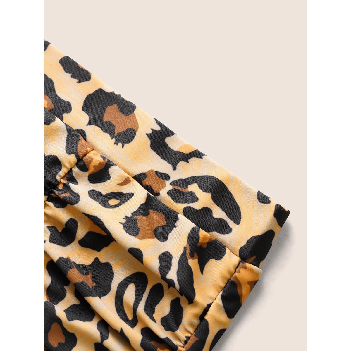 Plus Size Leopard Print High Rise Ruched Swim Bottom Women's Swimwear Leopard Beach Gathered High stretch Skinny High Rise Curve Swim Bottoms BloomChic 14-16/1X Product Image