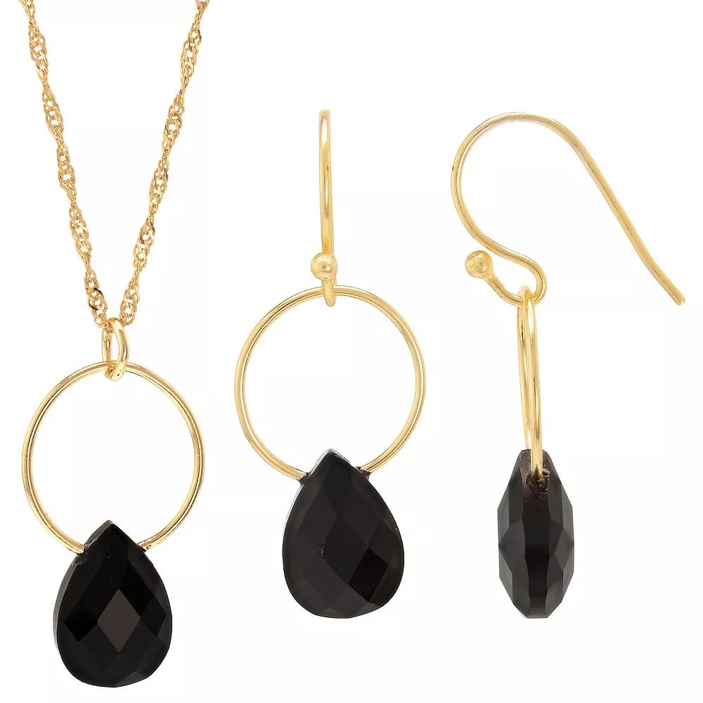 Gemistry 14k Gold Over Silver Black Onyx Circle Drop Earrings & Necklace Set, Women's, Size: 18", Gold Tone Product Image