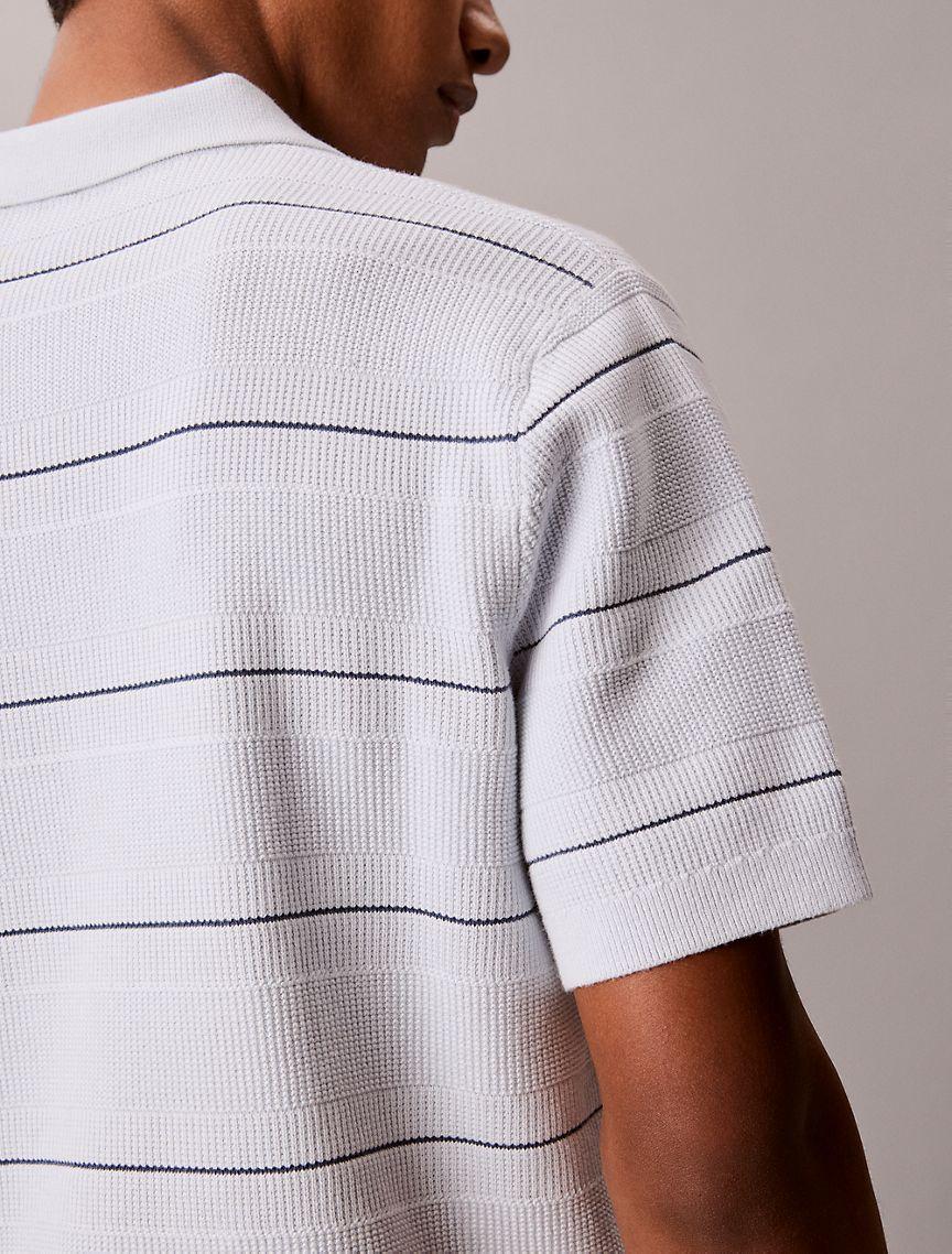Cotton Stripe Sweater Polo Shirt Product Image