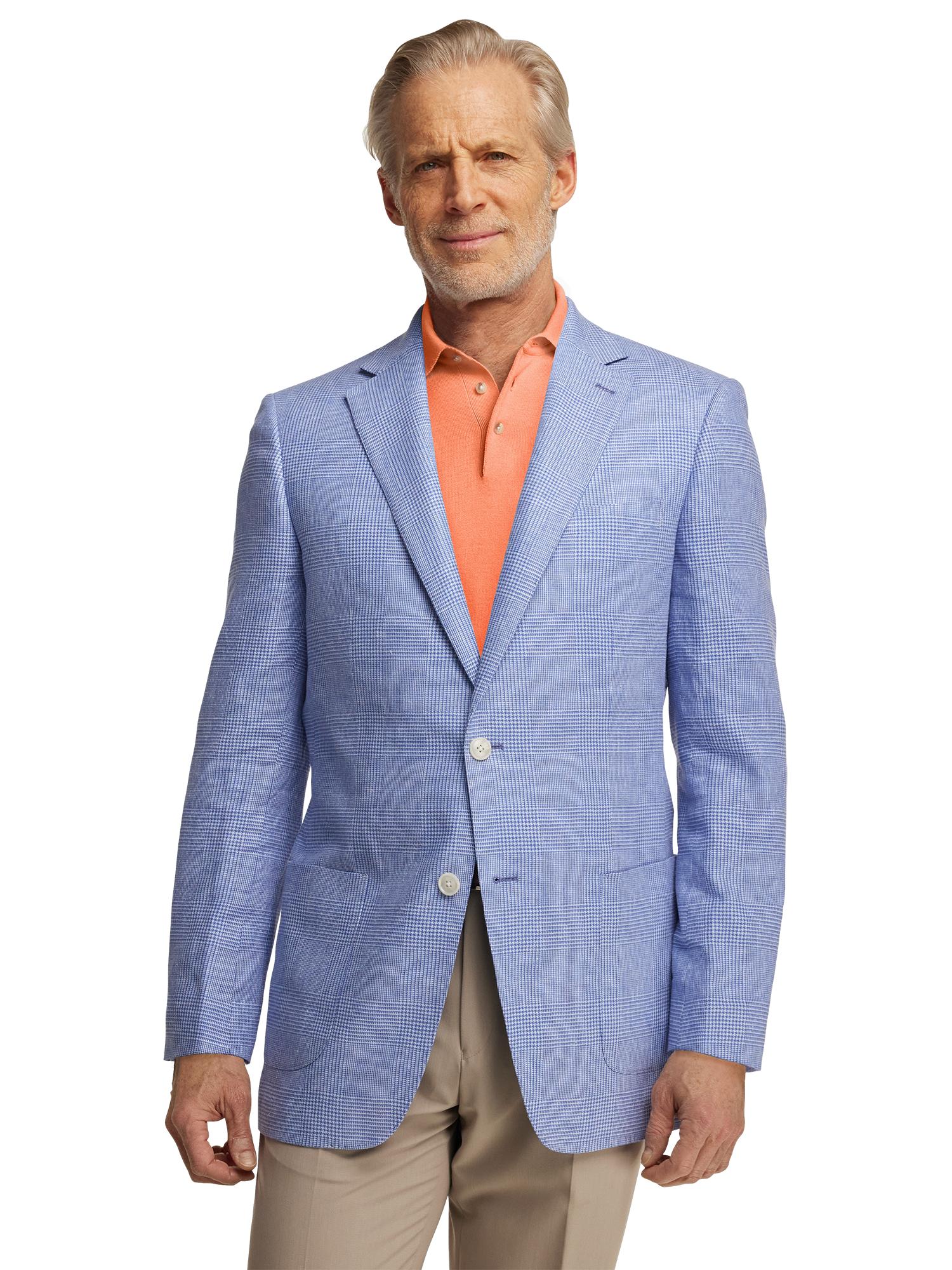 Linen Blend Single Breasted Notch Lapel Sport Coat - Blue Product Image