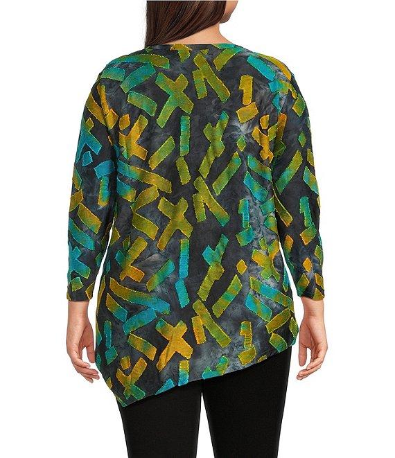 Calessa Plus Size Burnout Tie-Dye Crew Neck Long Sleeve Asymmetric Tunic Product Image
