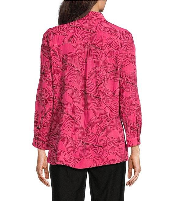 Ali Miles Petite Size Woven Allover Floral Embroidered Point Collar 3/4 Sleeve Button Front Tunic Product Image
