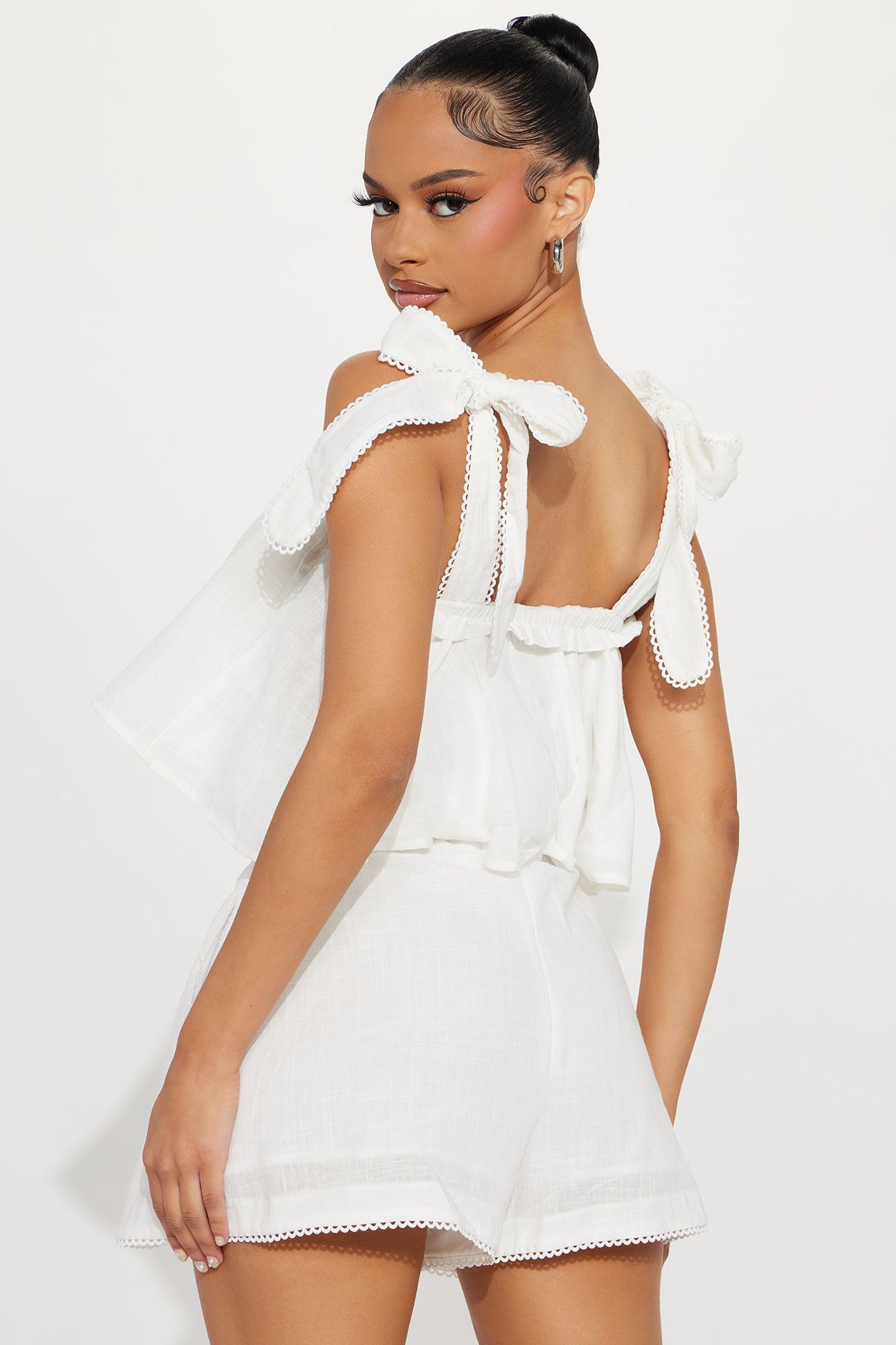 Sweet As Can Be Linen Short Set - White Product Image