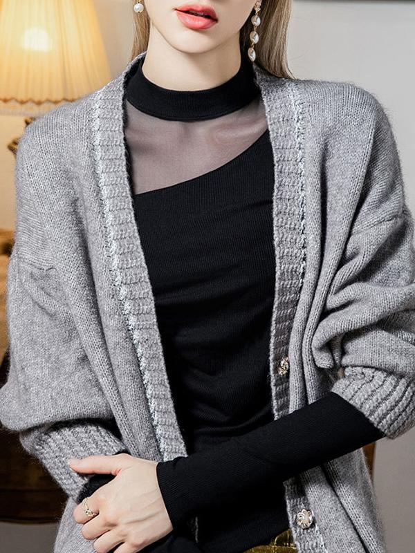 Long Sleeves Plus Size Asymmetric See-Through Solid Color Split-Front Split-Joint Round-Neck T-Shirts Tops Product Image