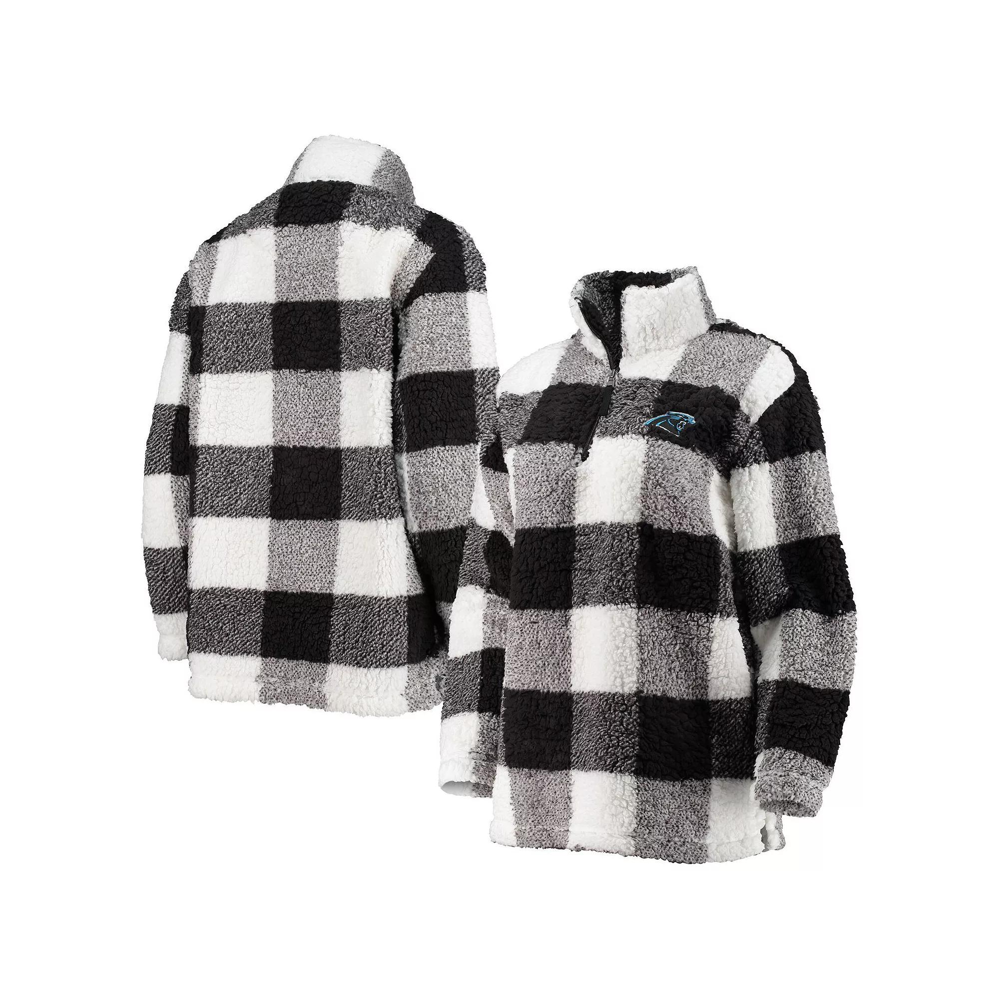 Women's G-III 4Her by Carl Banks Black Carolina Panthers Sherpa Plaid Quarter-Zip Jacket, Size: XS Product Image