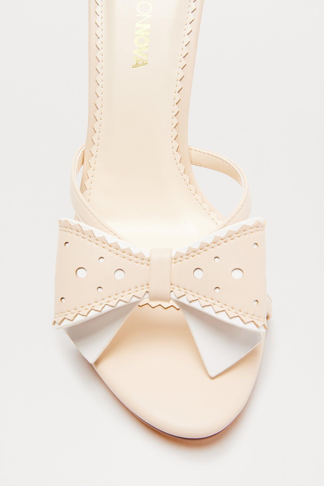Victoria Bow Heeled Mules - Nude Product Image