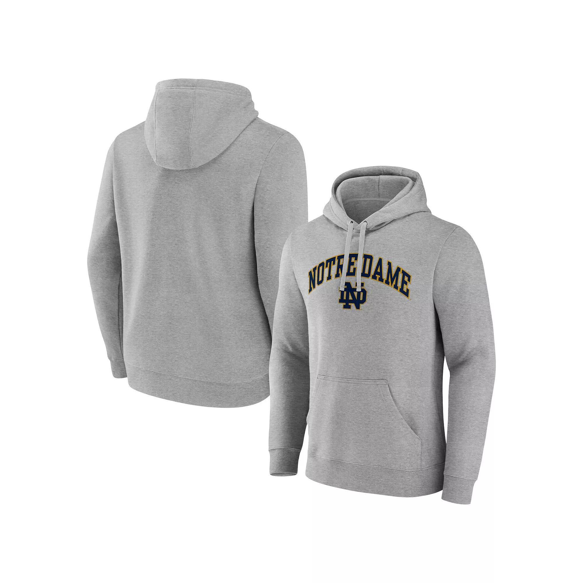 Men's Fanatics  Gray Notre Dame Fighting Irish Arched Logo Fleece Pullover Hoodie, Size: Medium, Grey Product Image