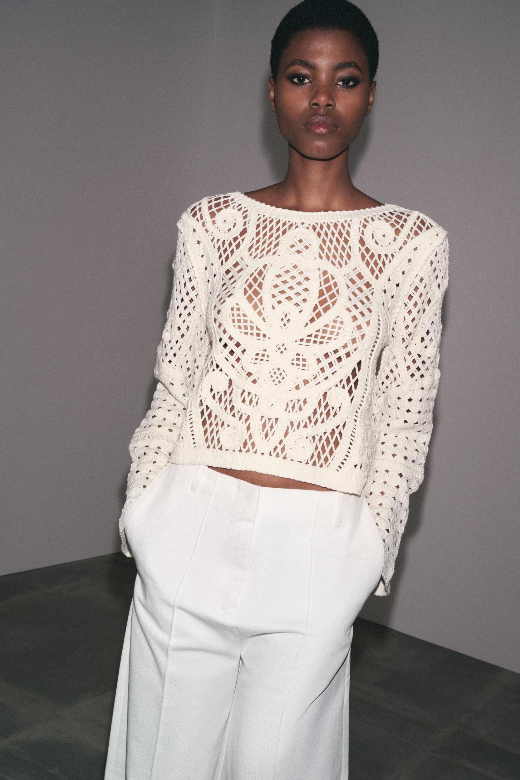 LONG SLEEVE CROCHET TOP Product Image