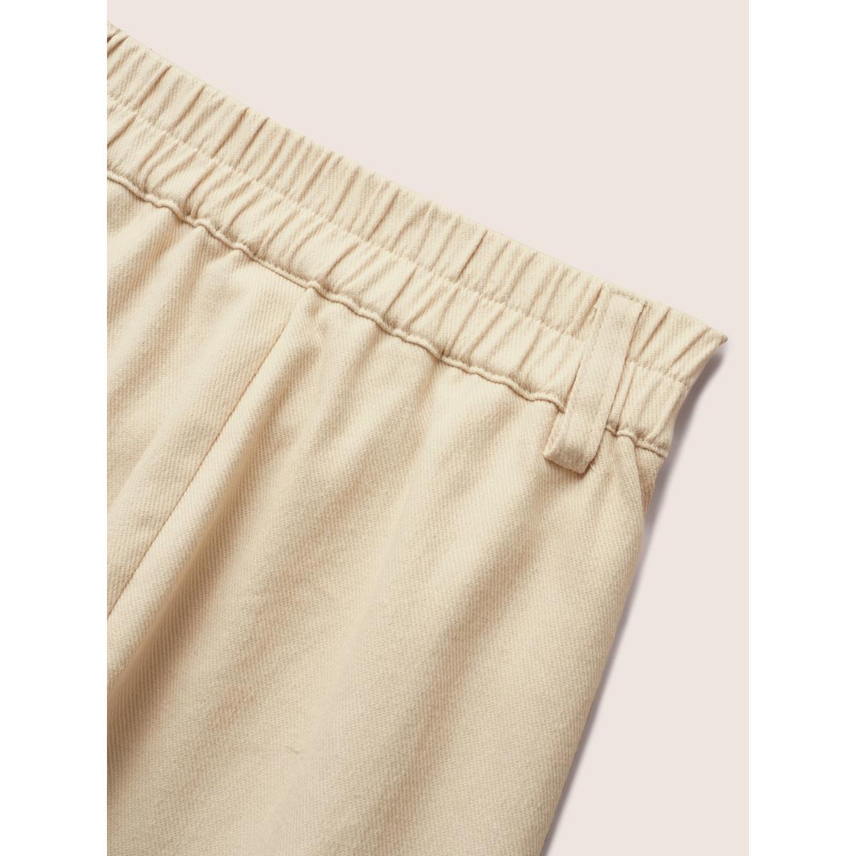 Plus Size Mid Rise Button Up Elastic Waist Loose Pants Women Beige Elegant Loose Mid Rise Everyday Pants BloomChic 14-16/1X Product Image