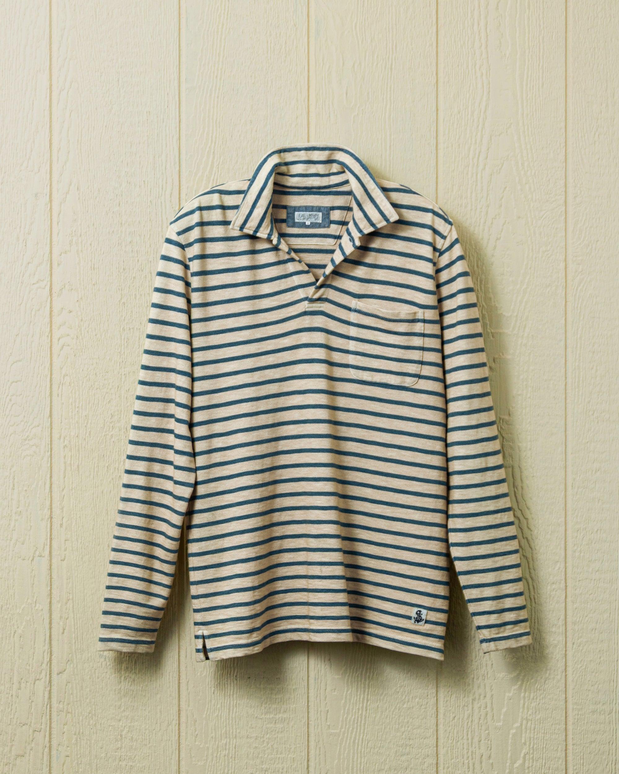 Long Sleeve Indigo Overdyed Polo in Sand Product Image