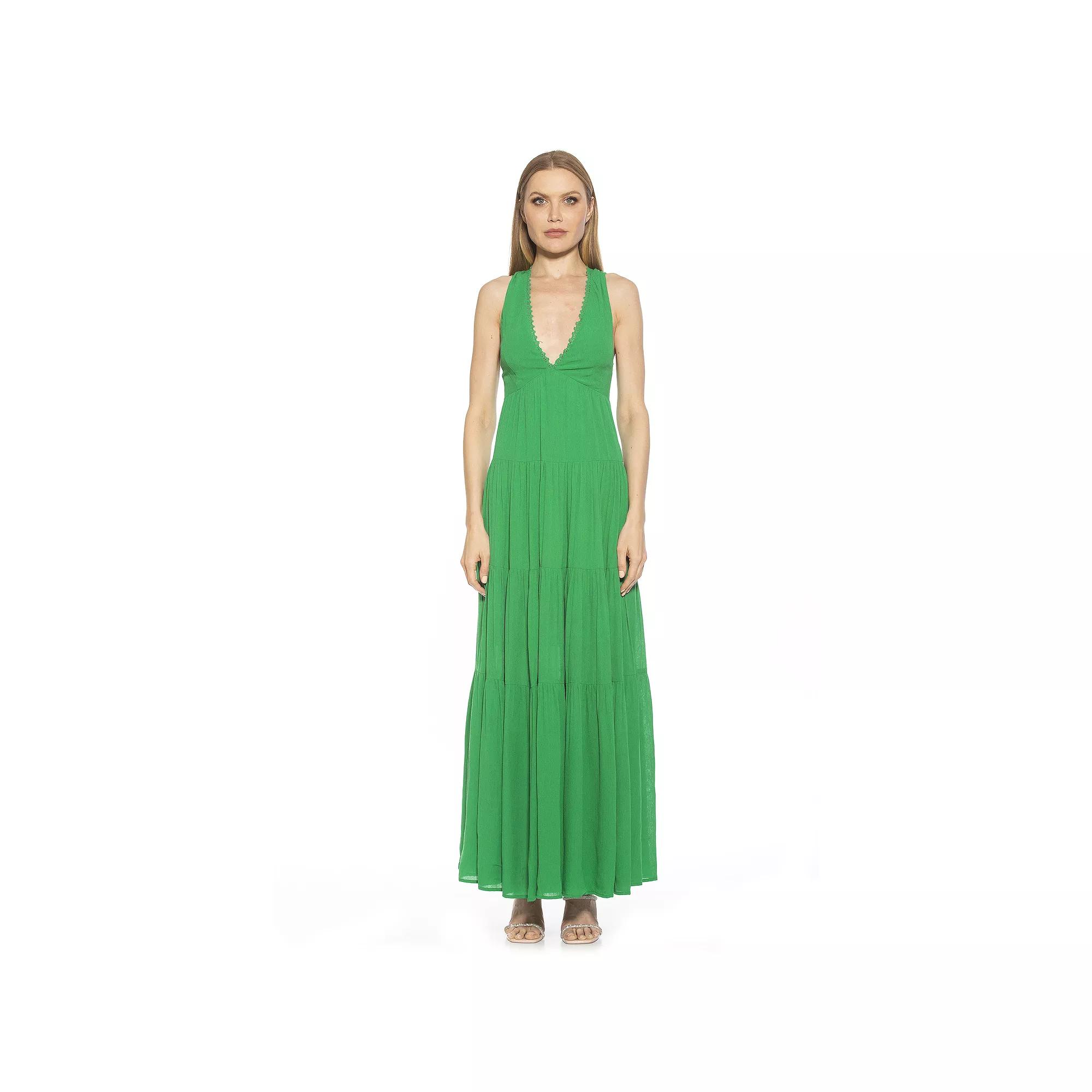 Women's ALEXIA ADMOR Tezzi Lace Trim V-Neck Tiered Maxi Dress,  Product Image